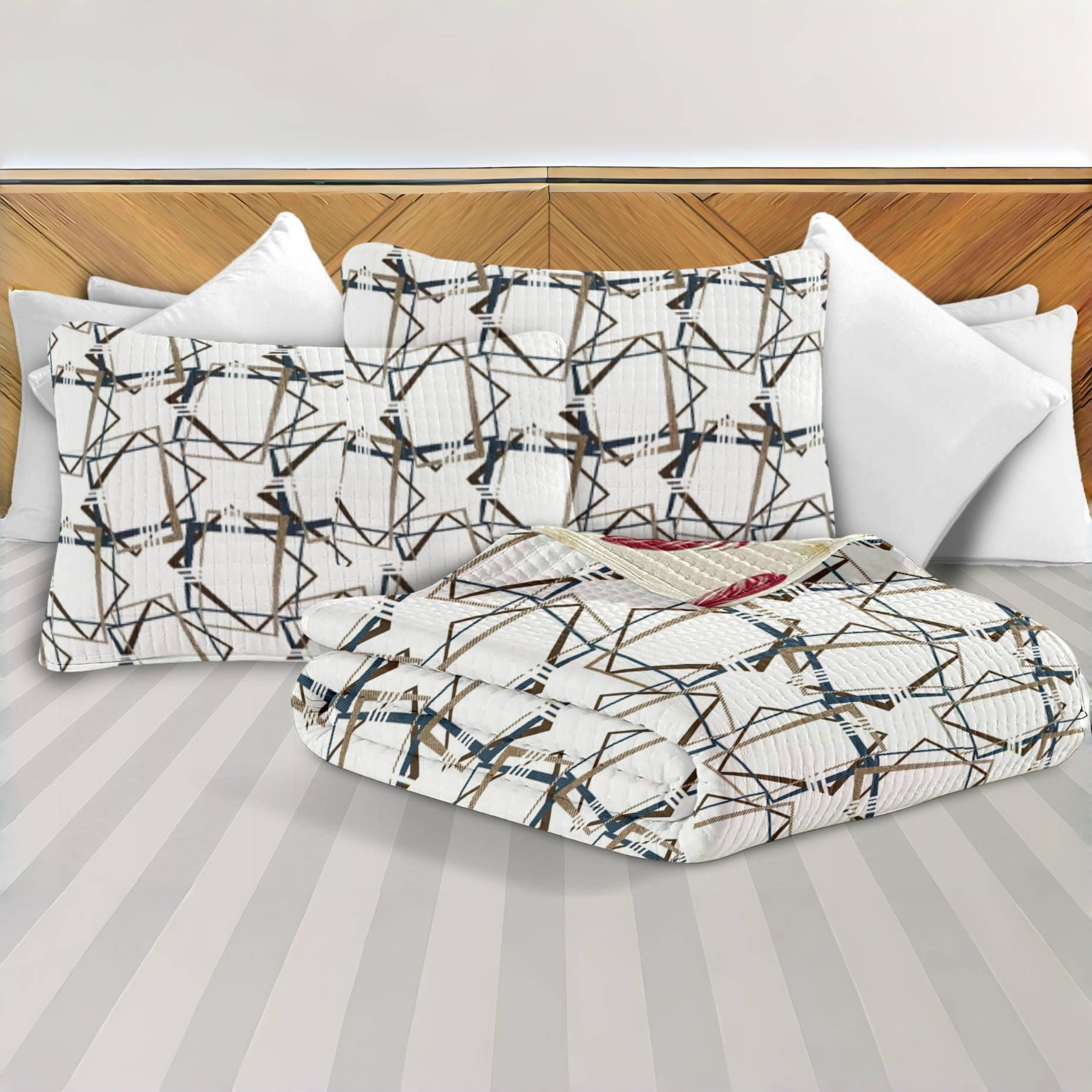 Queen 9-Piece Bedspread & Curtain Set — Geometric Diamond Print, view 5