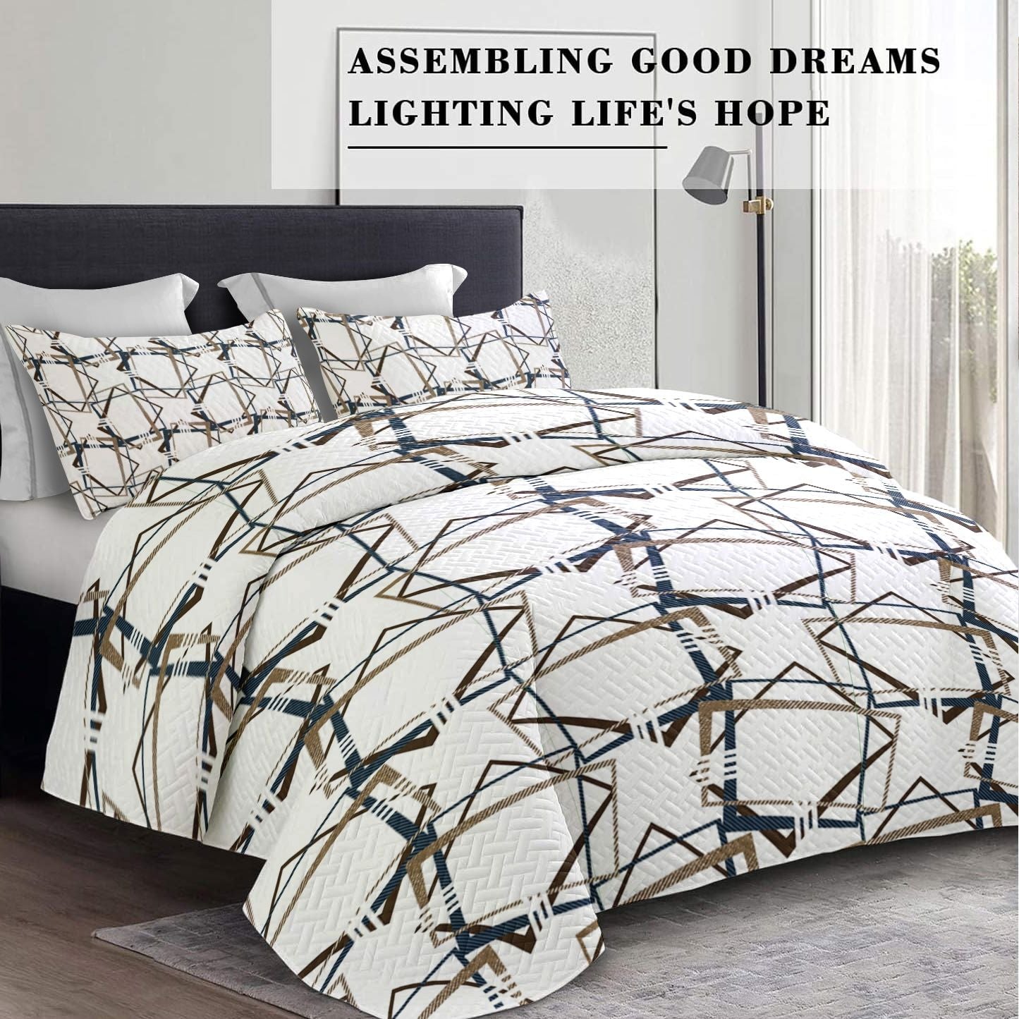 Queen 9-Piece Bedspread & Curtain Set — Geometric Diamond Print, view 6