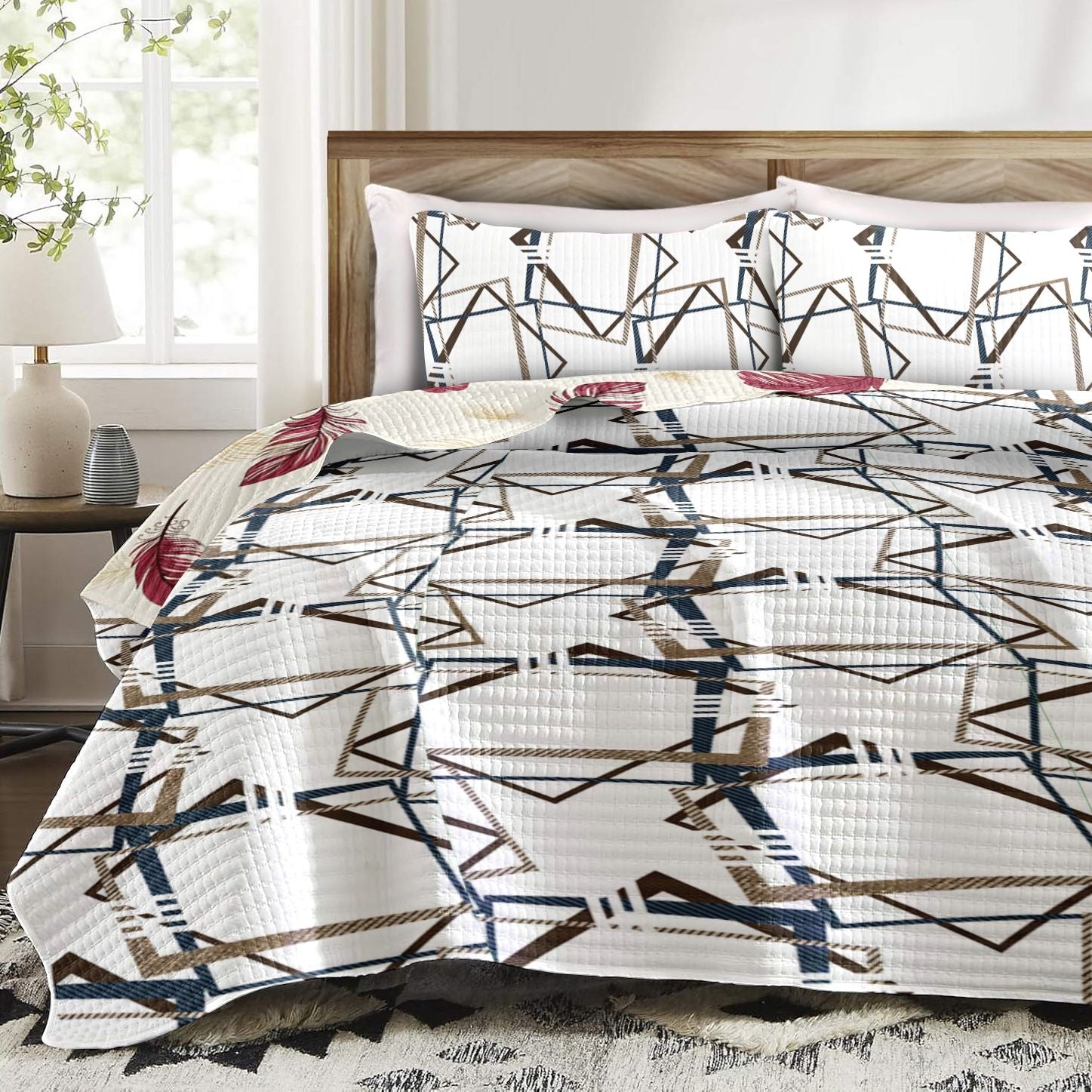 Queen 9-Piece Bedspread & Curtain Set — Geometric Diamond Print, view 7