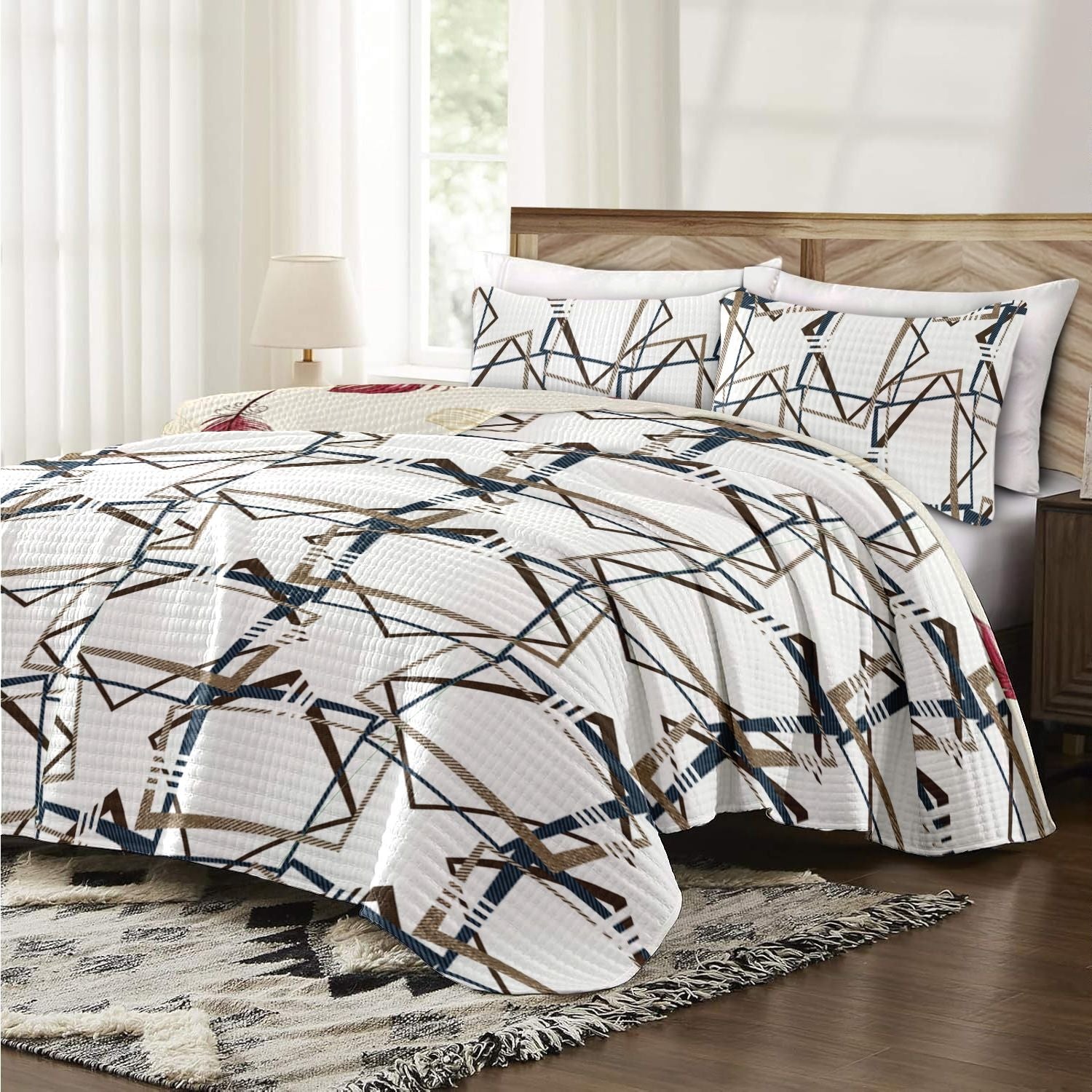 Queen 9-Piece Bedspread & Curtain Set — Geometric Diamond Print, view 8