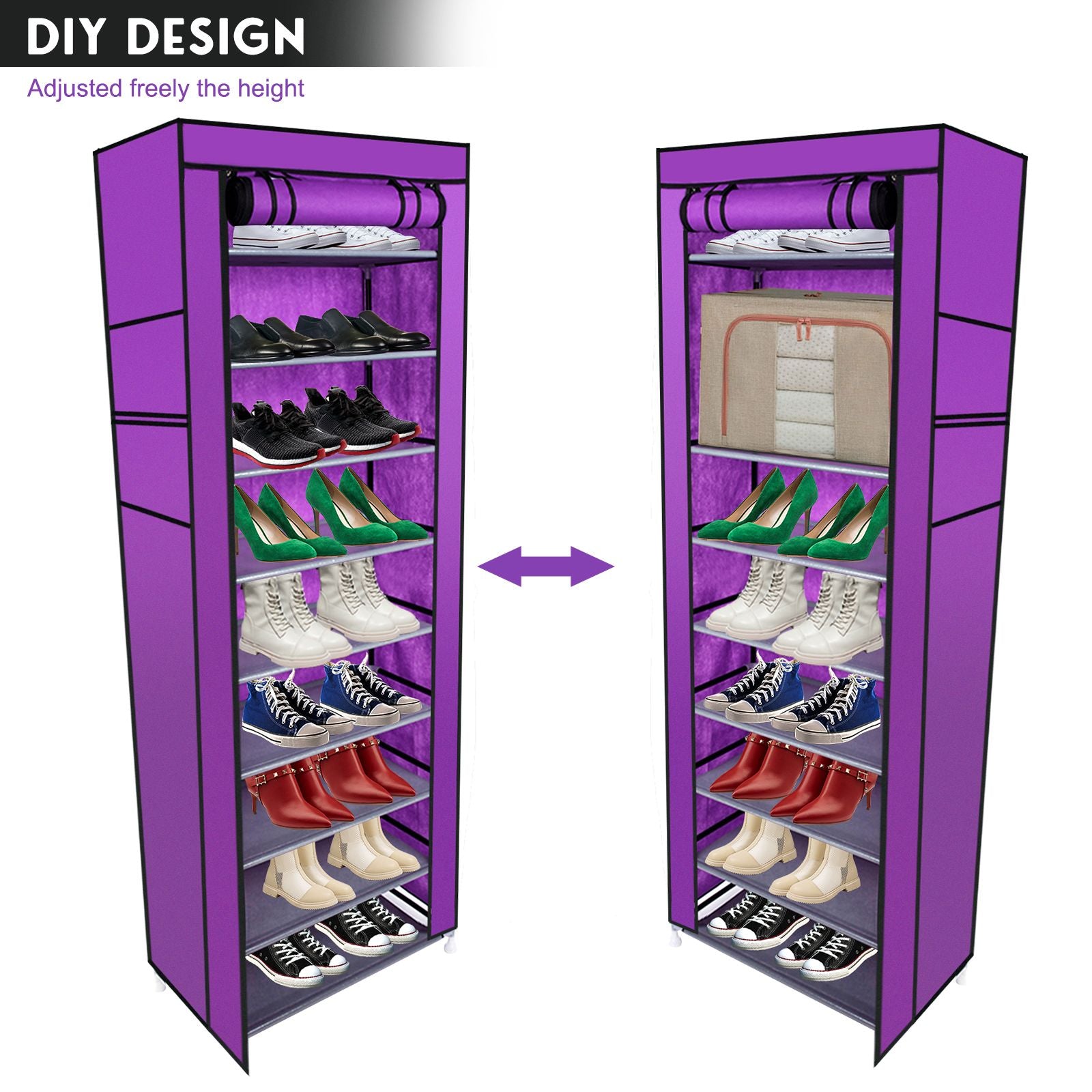 10-Tier Fabric Shoe Rack with Cover - Tall Shoe Storage Cabinet, view 4