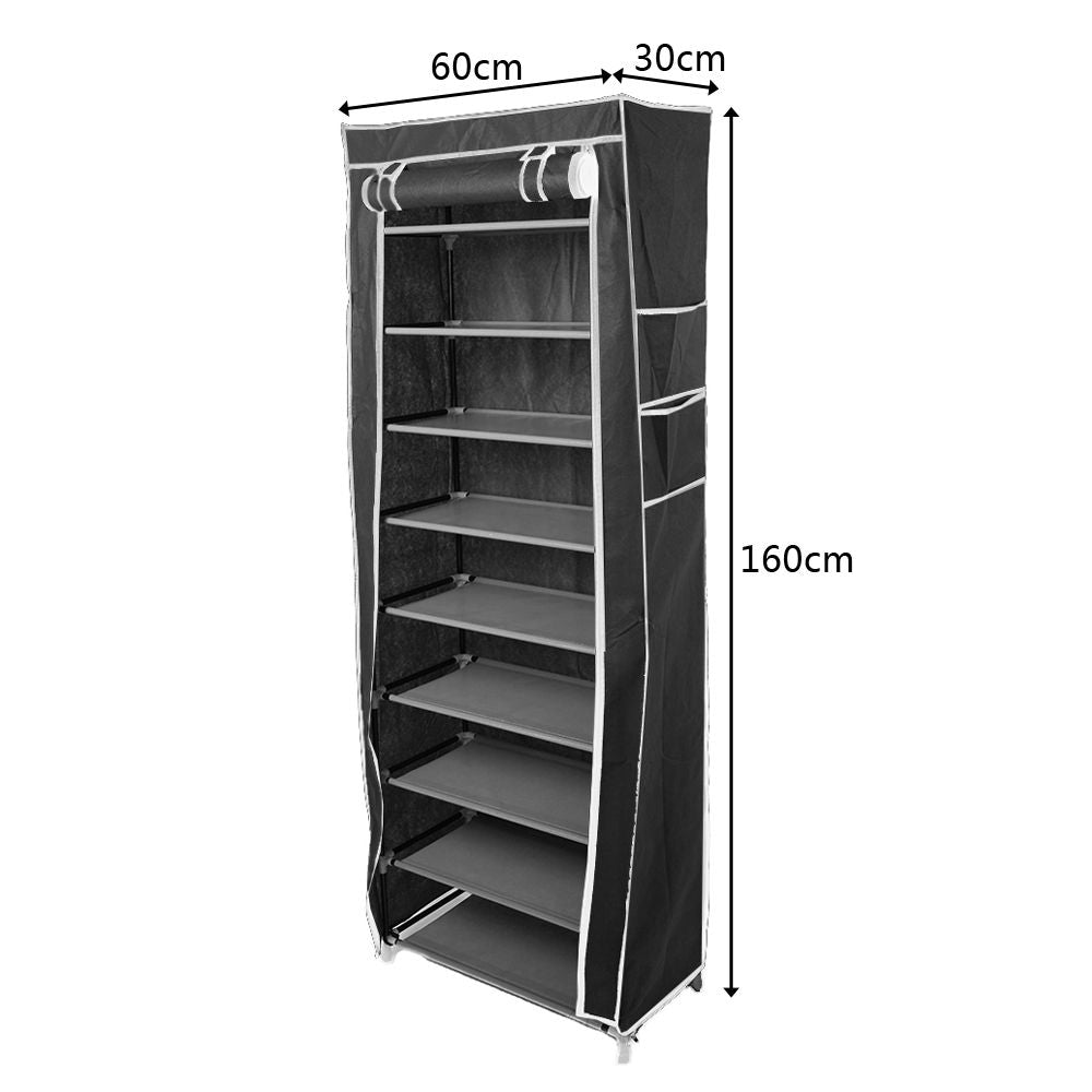 10-Tier Fabric Shoe Rack with Cover - Tall Shoe Storage Cabinet, view 5