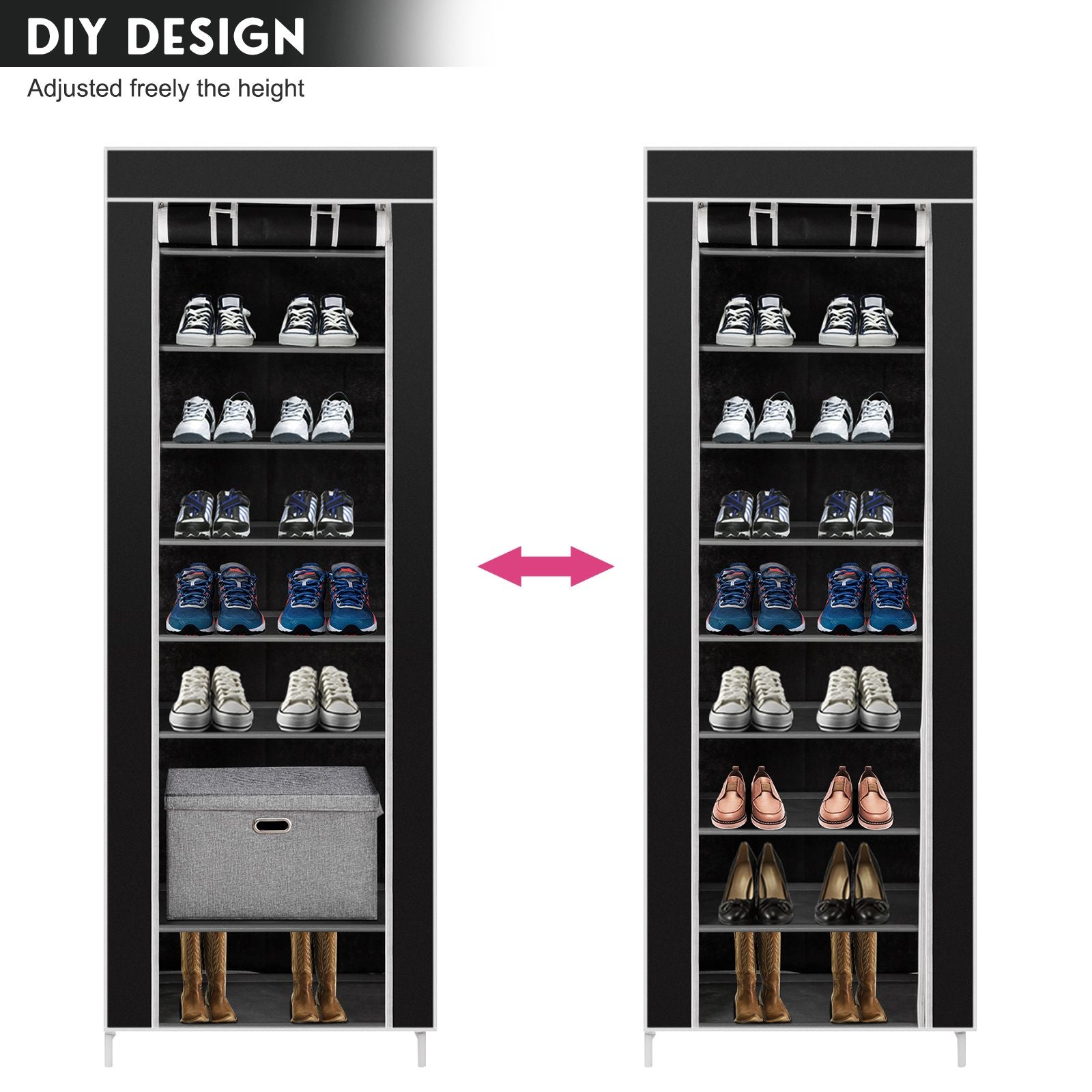 10-Tier Fabric Shoe Rack with Cover - Tall Shoe Storage Cabinet, view 8