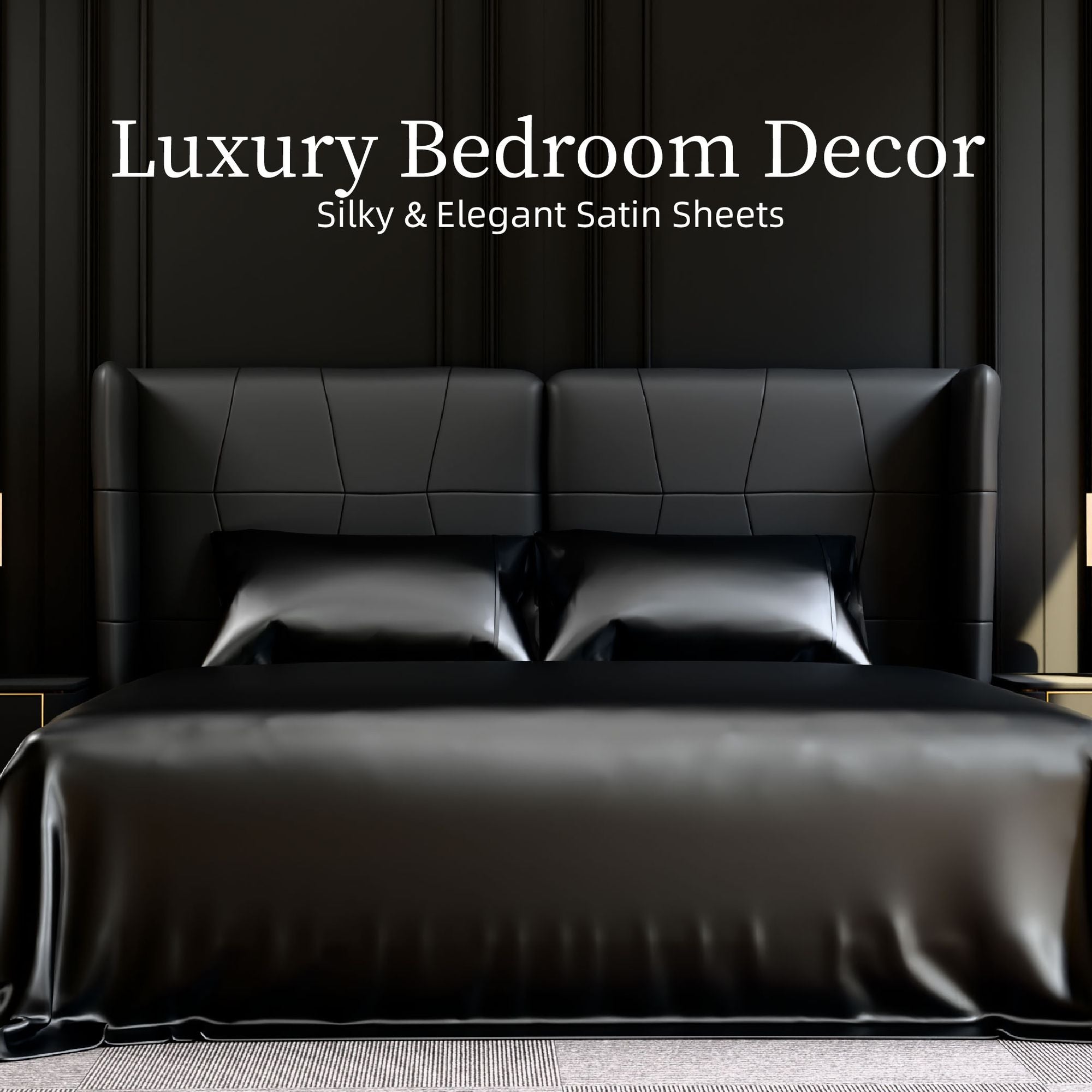 Black Satin King Sheet Set – 4-Piece Silky Bedding, 15" Deep Pocket