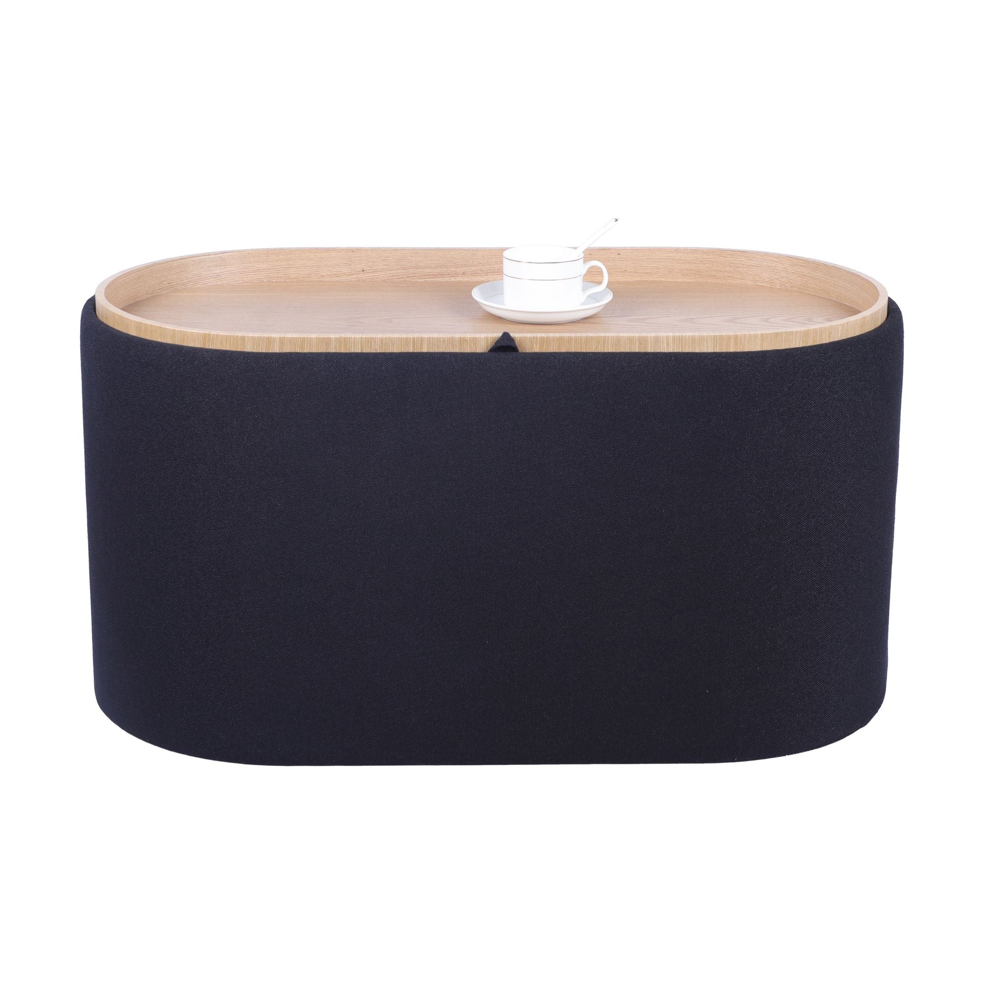 Storage Ottoman with Reversible Wooden Tray Top, Black, view 2