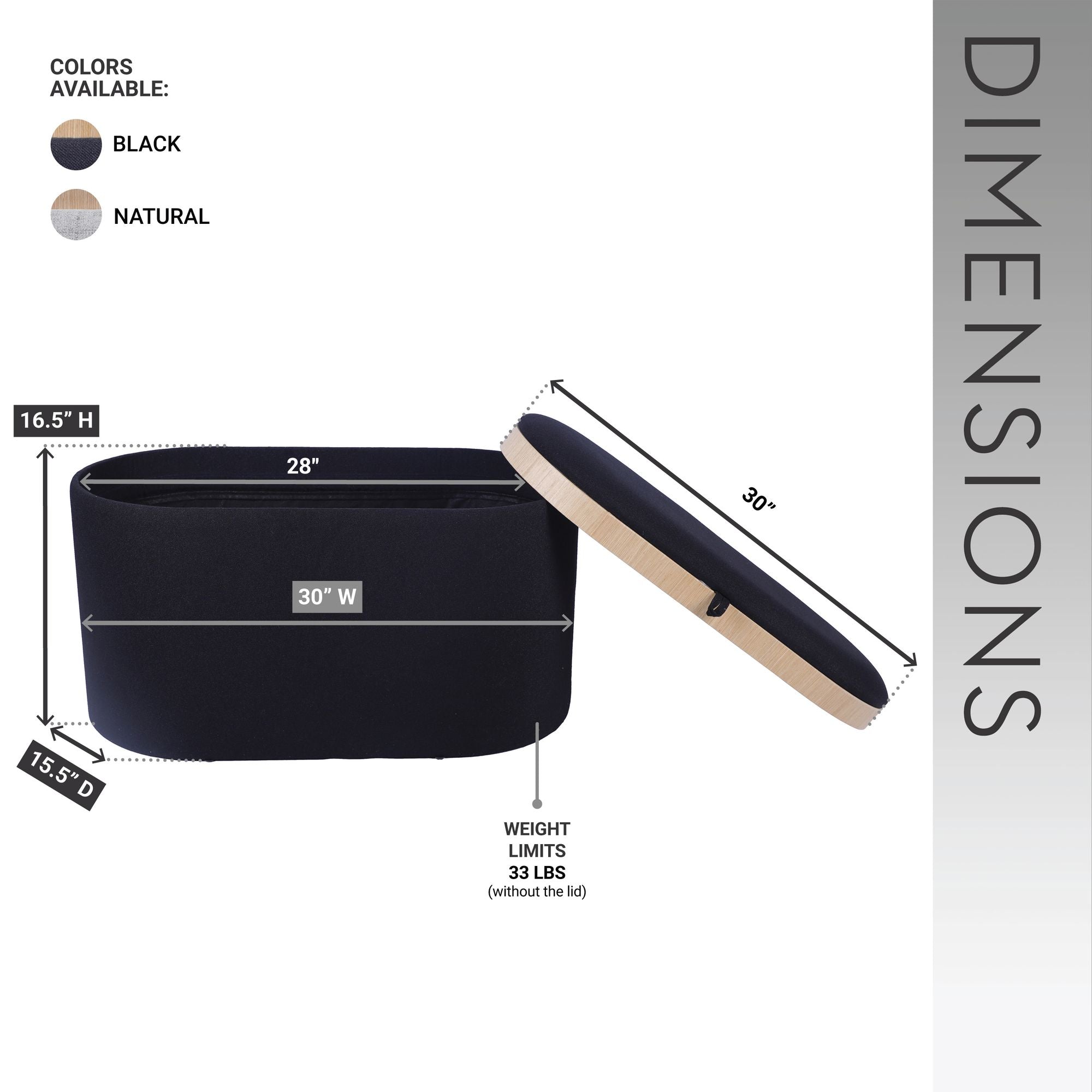 Storage Ottoman with Reversible Wooden Tray Top, Black, view 4