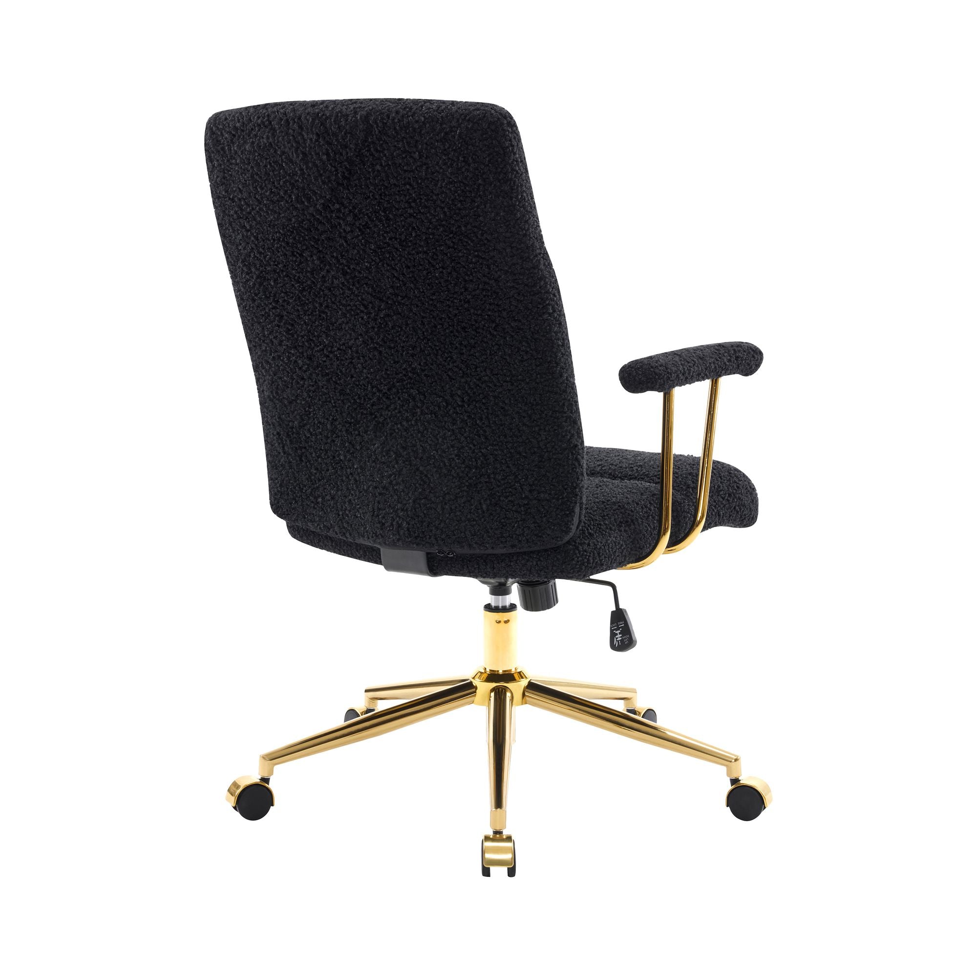 Black Boucle Office Chair with Gold Base and Padded Arms, view 2