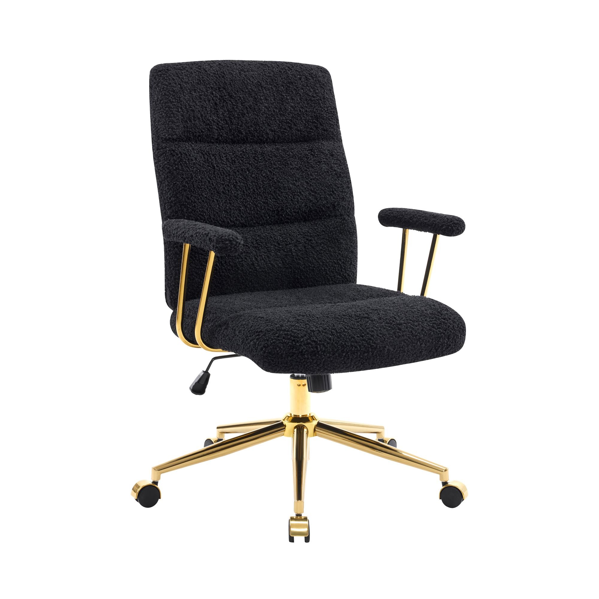 Black Boucle Office Chair with Gold Base and Padded Arms, view 5