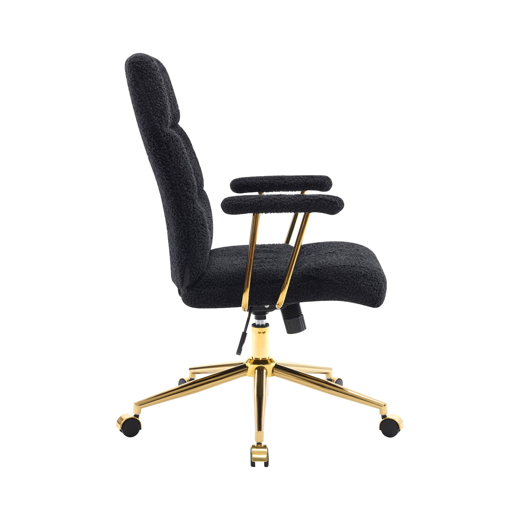 Black Boucle Office Chair with Gold Base and Padded Arms, view 6