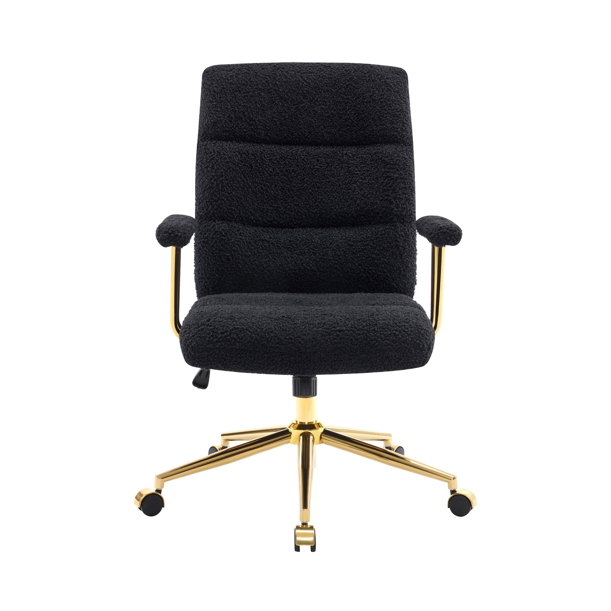 Black Boucle Office Chair with Gold Base and Padded Arms, view 7