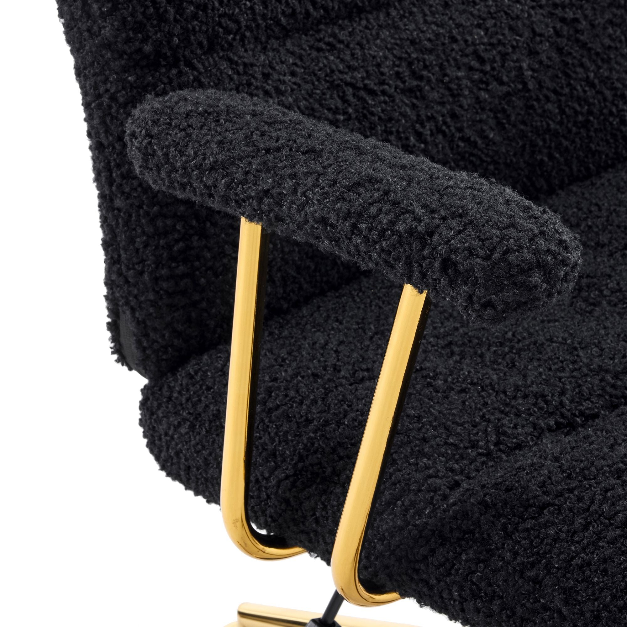 Black Boucle Office Chair with Gold Base and Padded Arms, view 8
