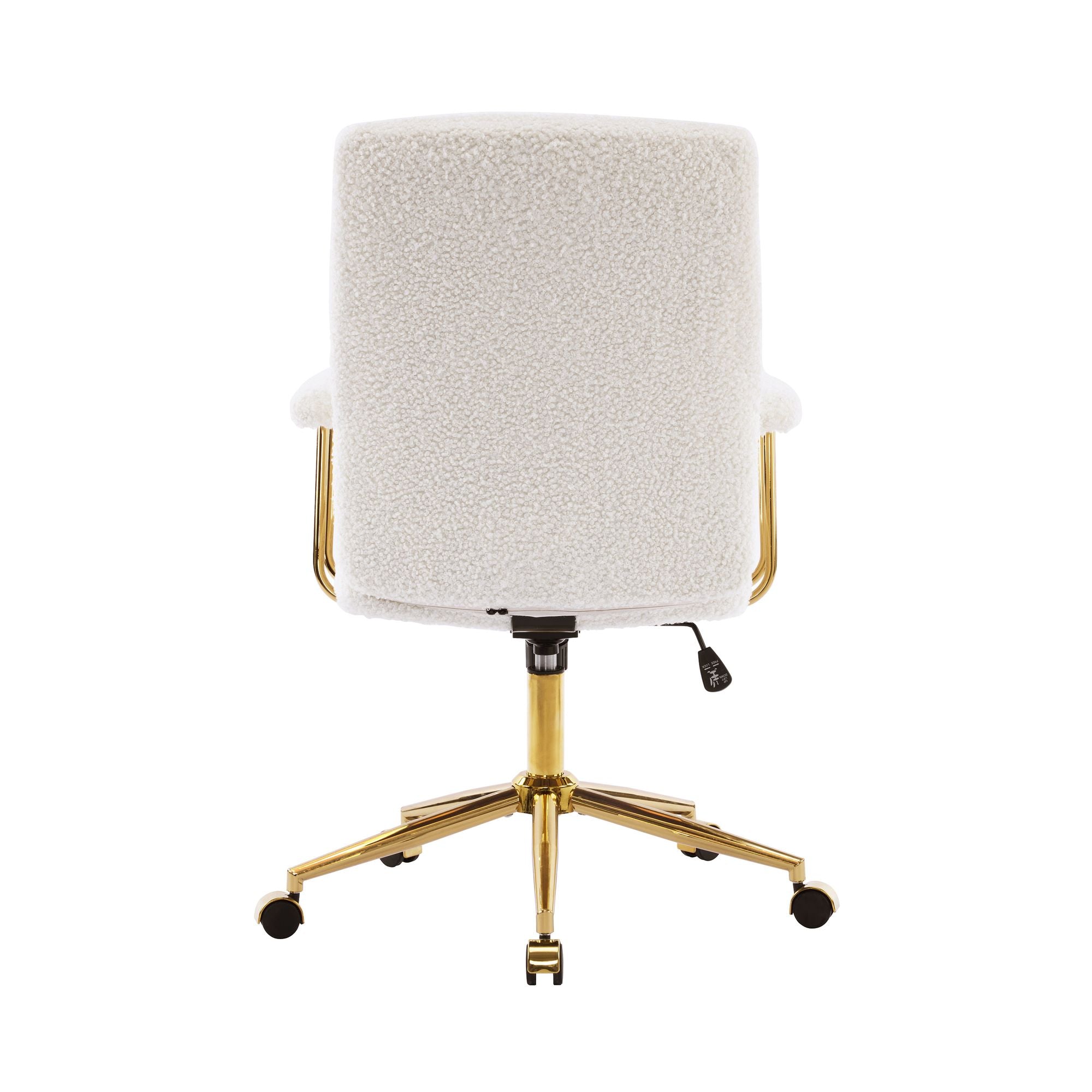 White Boucle Office Chair with Gold Base and Padded Arms, view 8