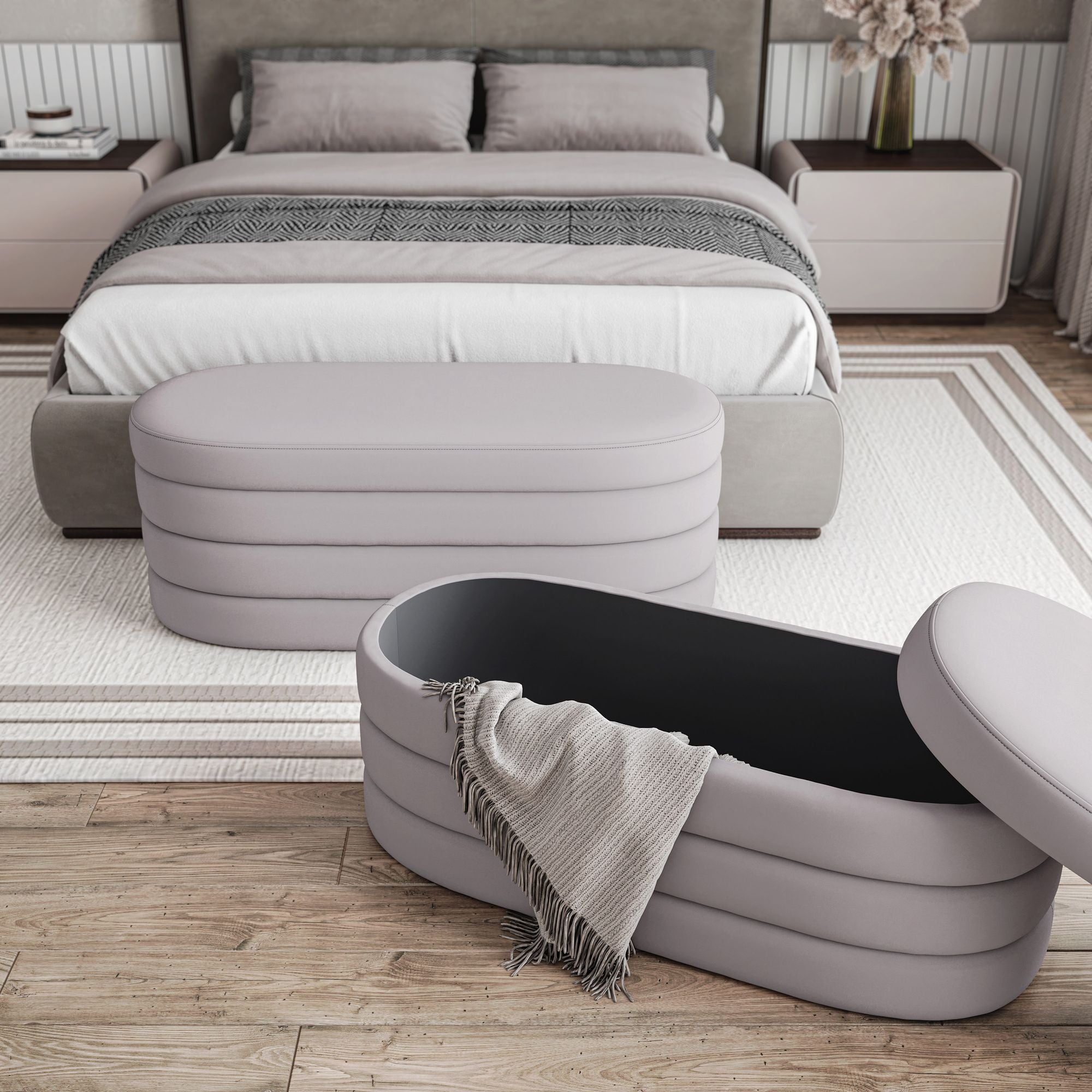 Taupe Velvet Storage Ottoman Bench with 37-Inch Compartment