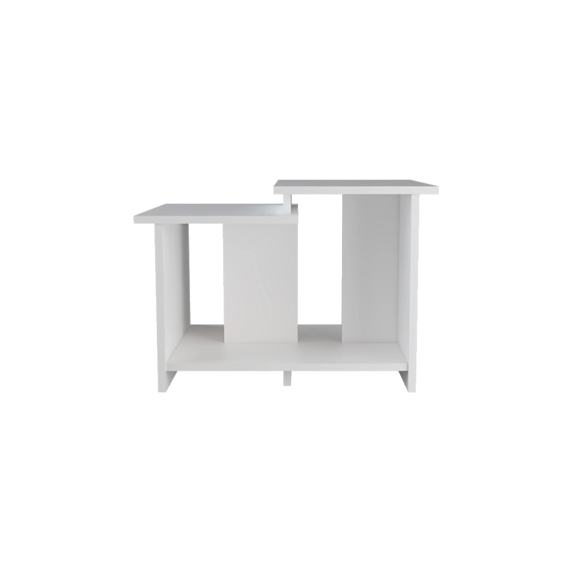 White Coffee Table with Split-Level Open Storage Shelf, view 3