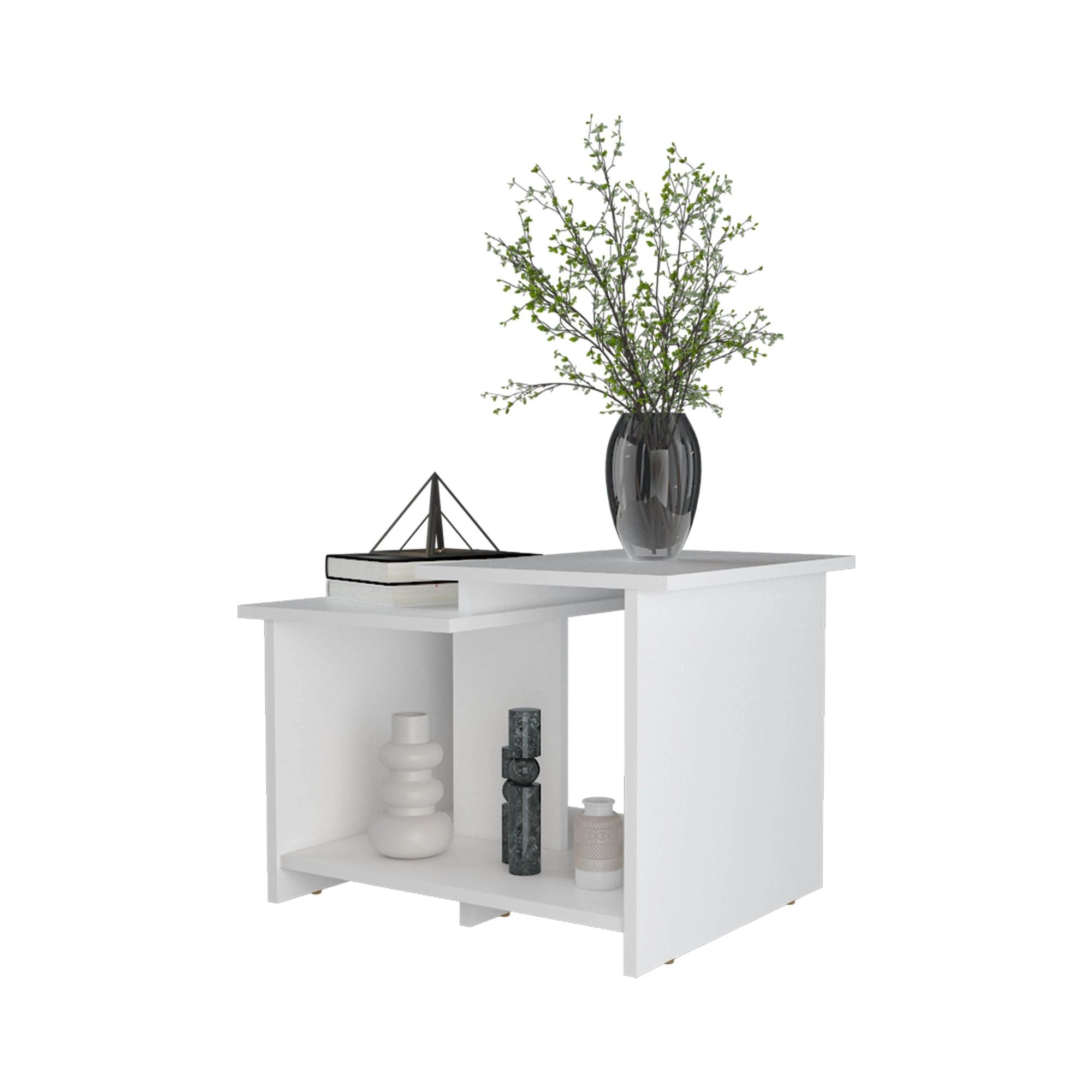 White Coffee Table with Split-Level Open Storage Shelf, view 4