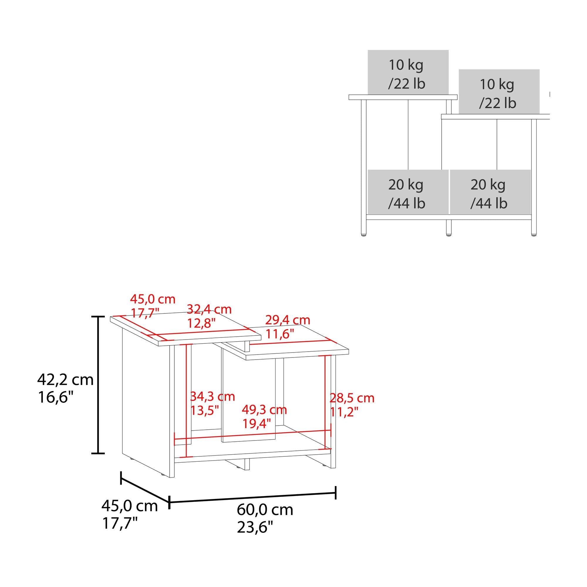 White Coffee Table with Split-Level Open Storage Shelf, view 6