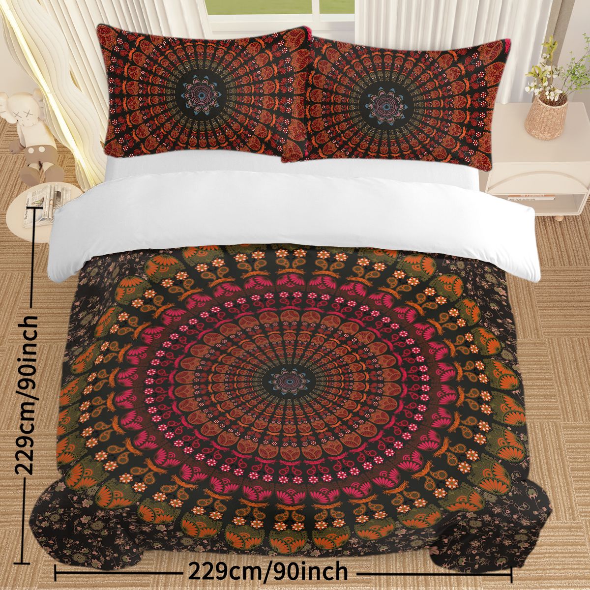 Bohemian Mandala Duvet Cover Set — 3-Piece Boho Bedding with Shams, view 2