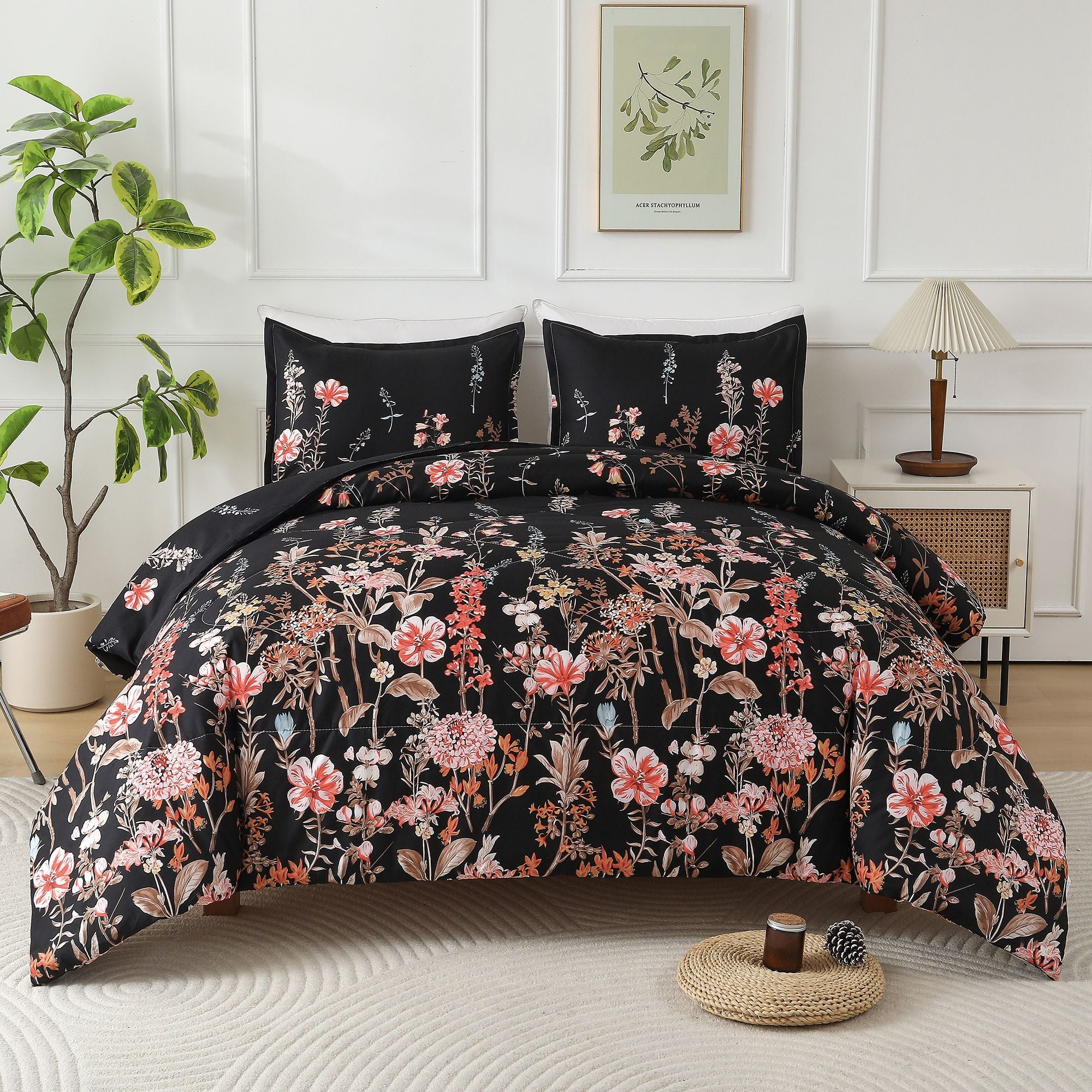 3-Piece Queen Comforter Set with 2 Pillowcases, Floral Print, view 3