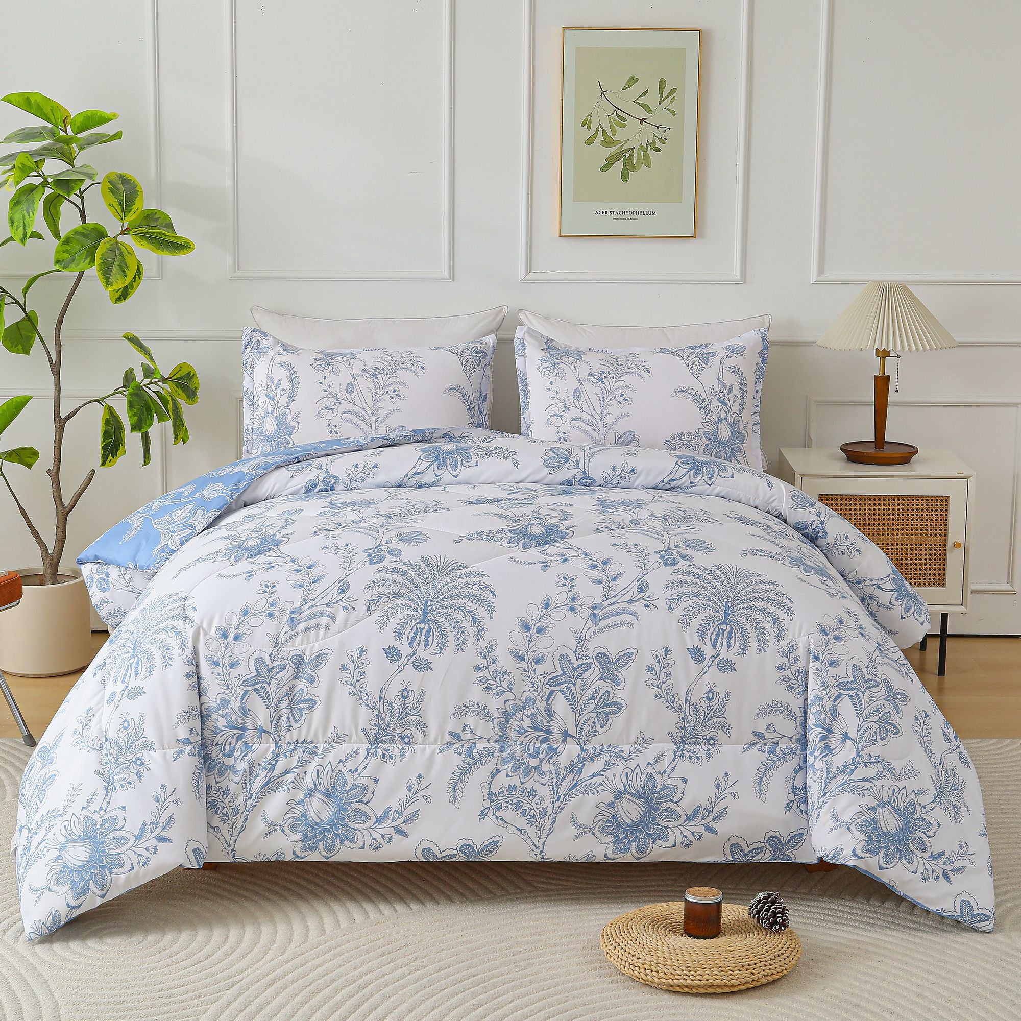 3-Piece Queen Comforter Set with 2 Pillowcases, Floral Print, view 4