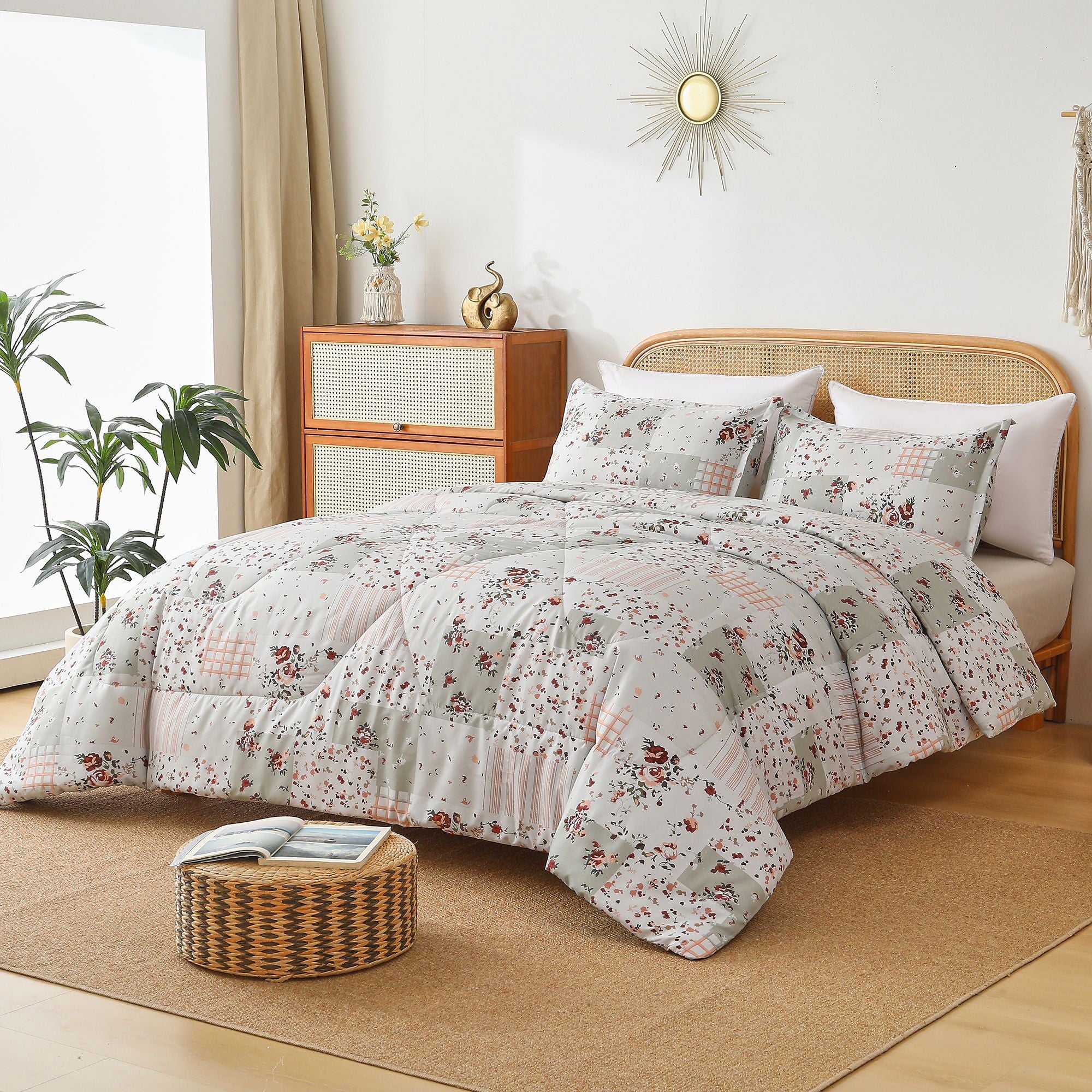 3-Piece Queen Comforter Set with 2 Pillowcases, Floral Print, view 5
