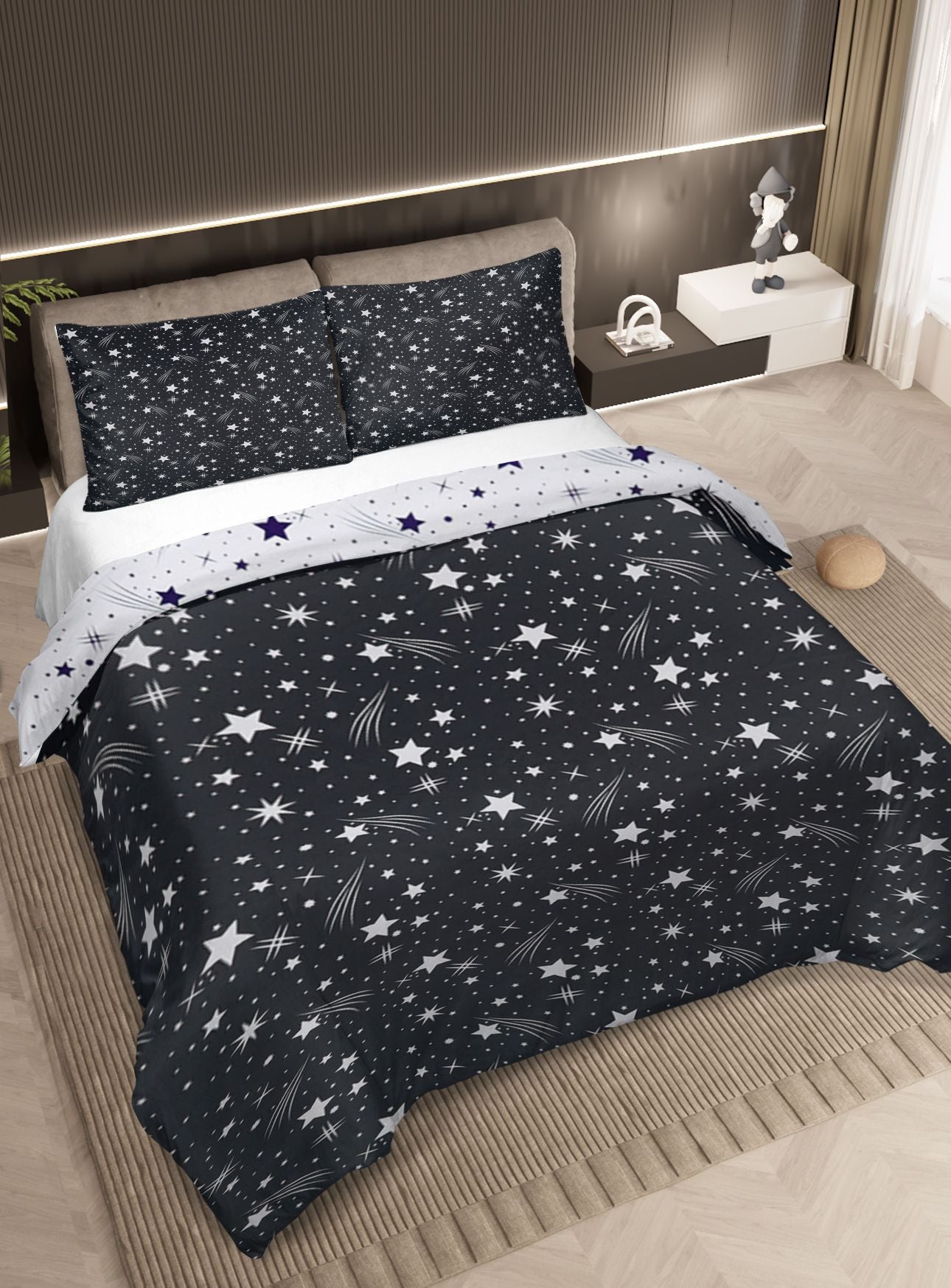 Black Starry Sky Duvet Cover Set - Galaxy & Meteor Print, 3pc Microfiber, view 3