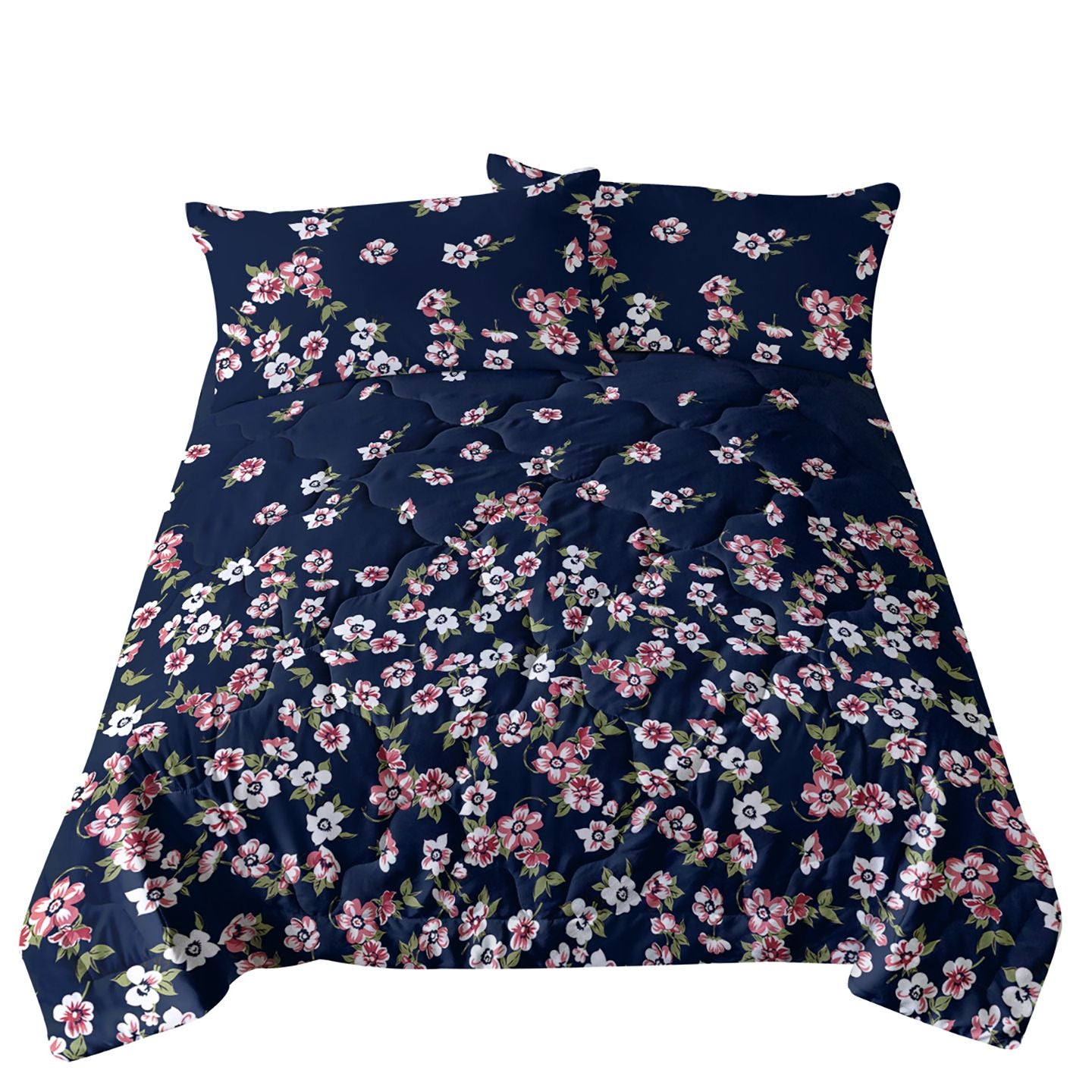 Dark Blue Floral Comforter Set — 3-Piece Microfiber Bedding with Pillowcases, view 2