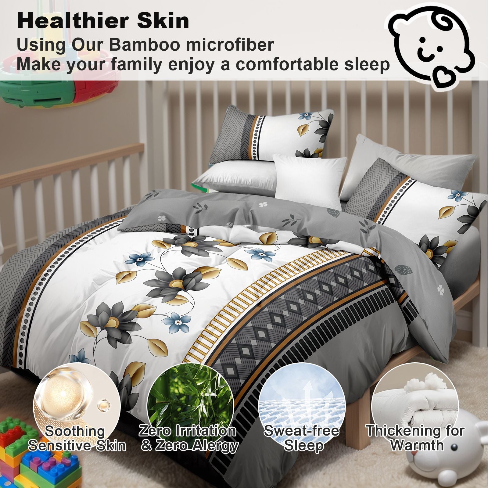 4 Piece Microfiber Comforter Set — Floral Duvet Cover, Sheet & Shams, view 7