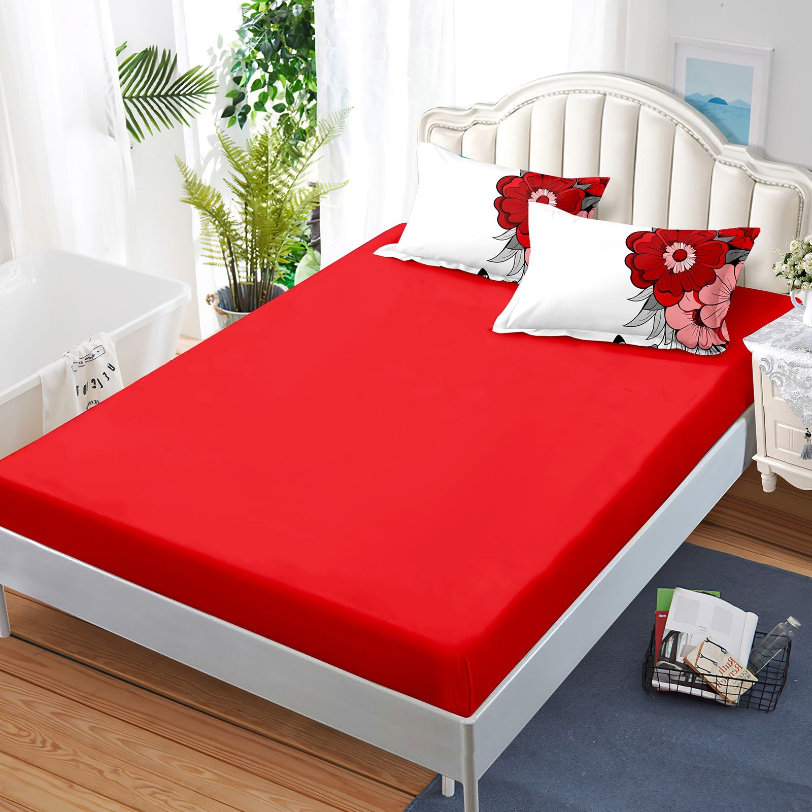 Red Butterfly Floral 4-Piece Microfiber Duvet Cover Set, view 5