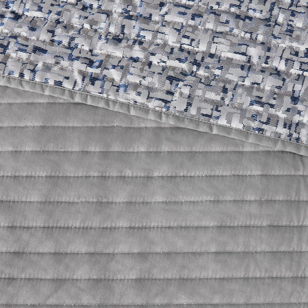 6-Piece Reversible Quilt Set, Navy & Grey Jacquard, King/Cal King, view 5