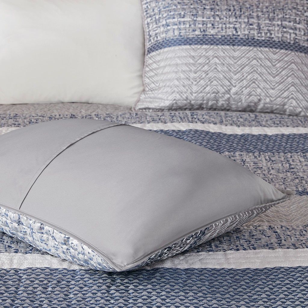 6-Piece Reversible Quilt Set, Navy & Grey Jacquard, King/Cal King, view 6