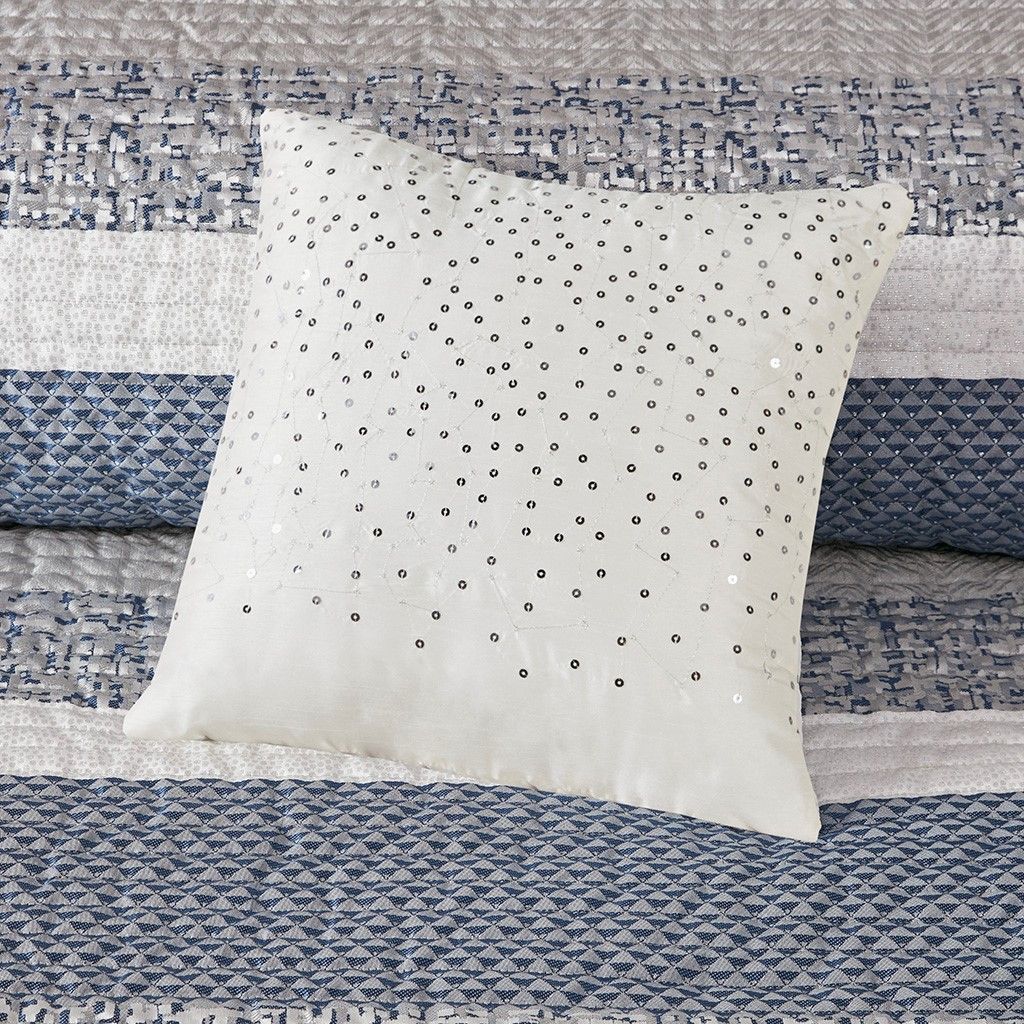 6-Piece Reversible Quilt Set, Navy & Grey Jacquard, King/Cal King, view 8