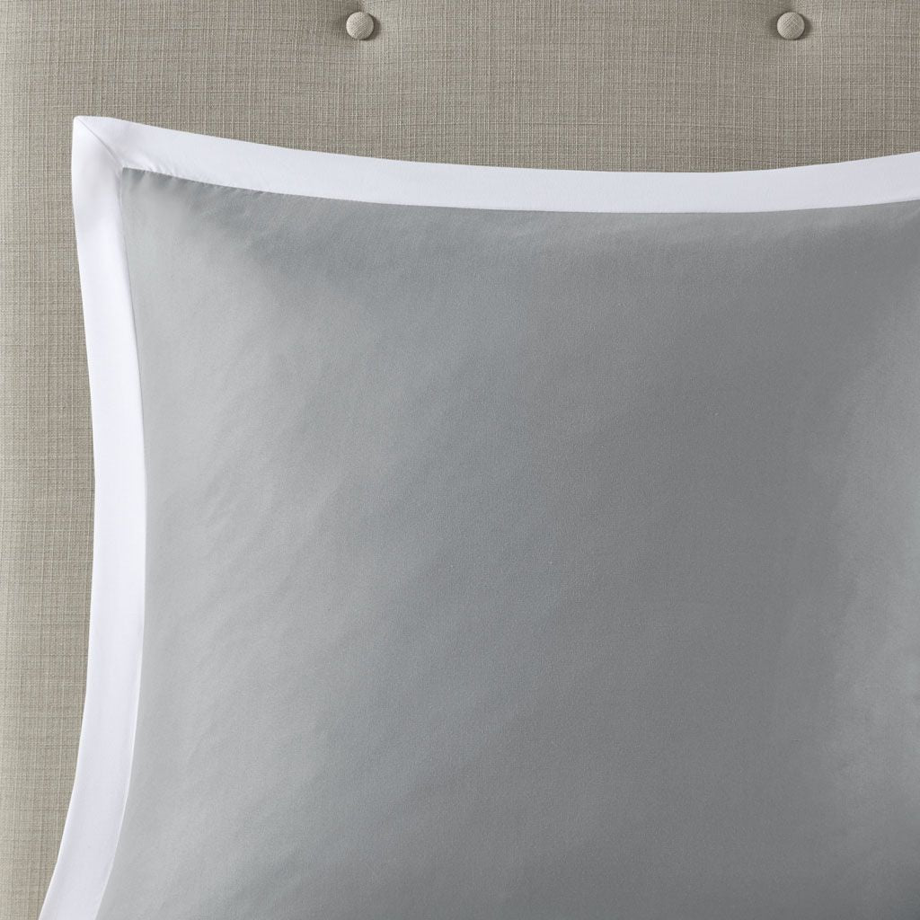 8 Piece Embroidered Comforter Set, King - White & Grey, view 6