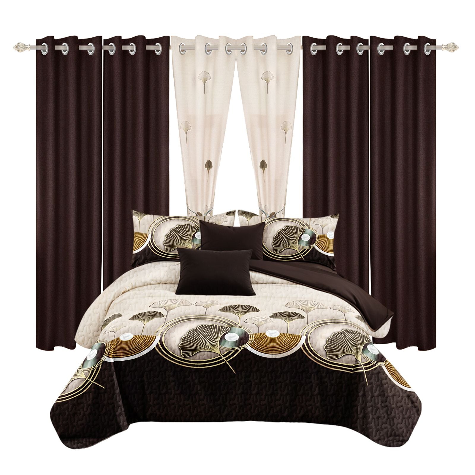 9 Piece Bedding Set with Curtains - Bedspread, Pillowcases & Panels, view 5