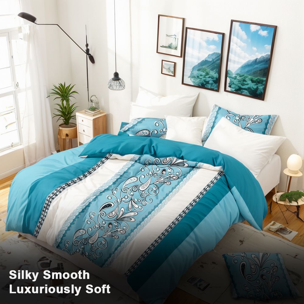 9-Piece Turquoise Paisley Bedding Set with Sheer Curtains - Queen/King/Cal King, view 7