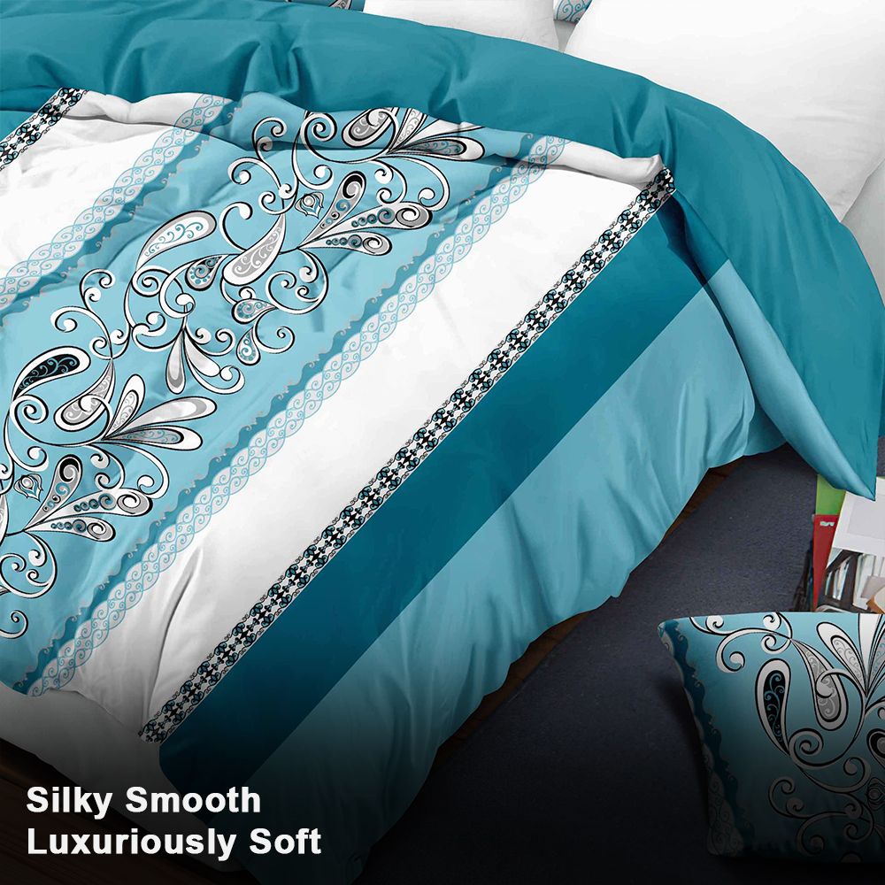 9-Piece Turquoise Paisley Bedding Set with Sheer Curtains - Queen/King/Cal King, view 8