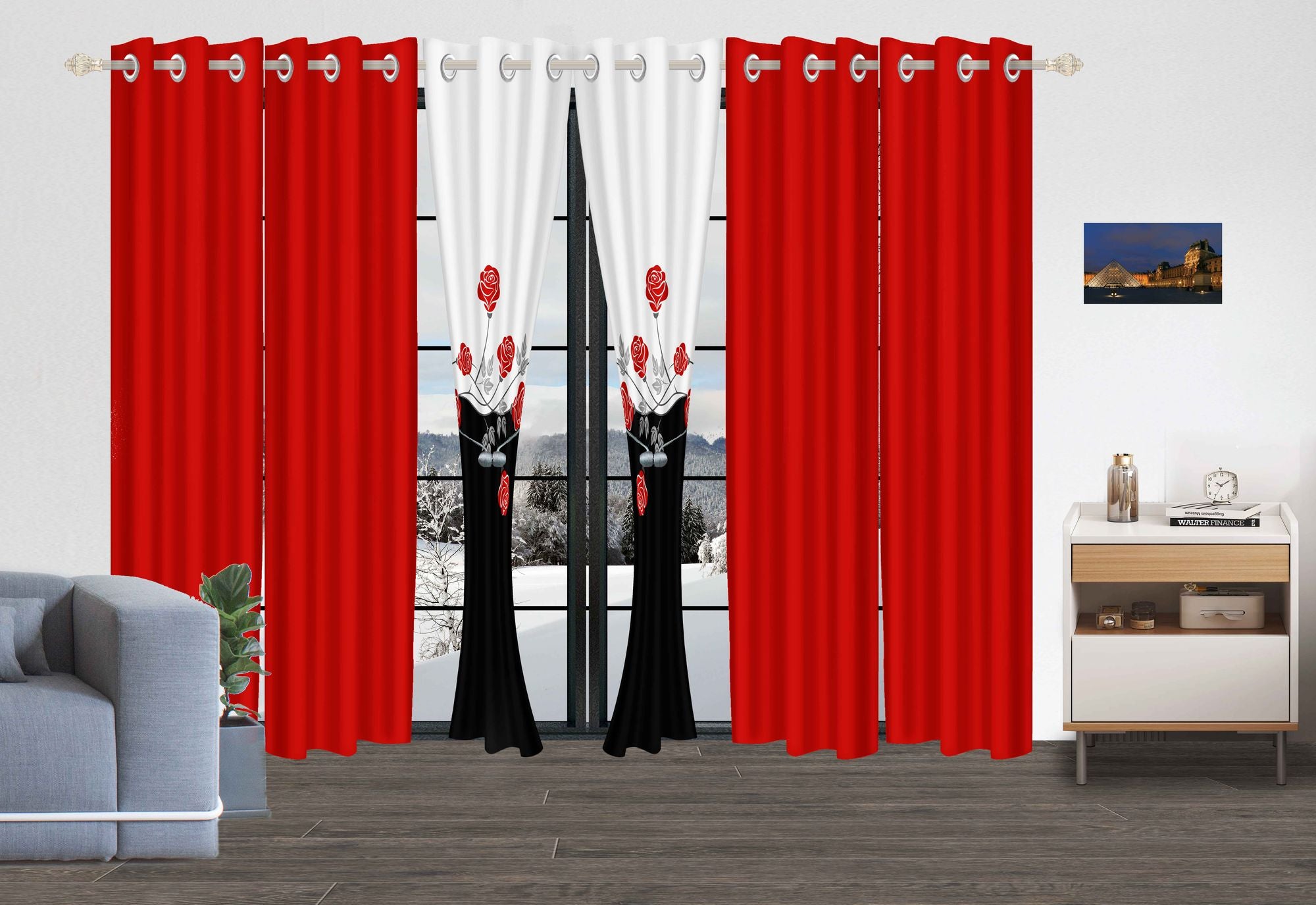 9-Piece Red Rose Bedding Set with Sheer Curtains, Queen/King/Cal King, view 4
