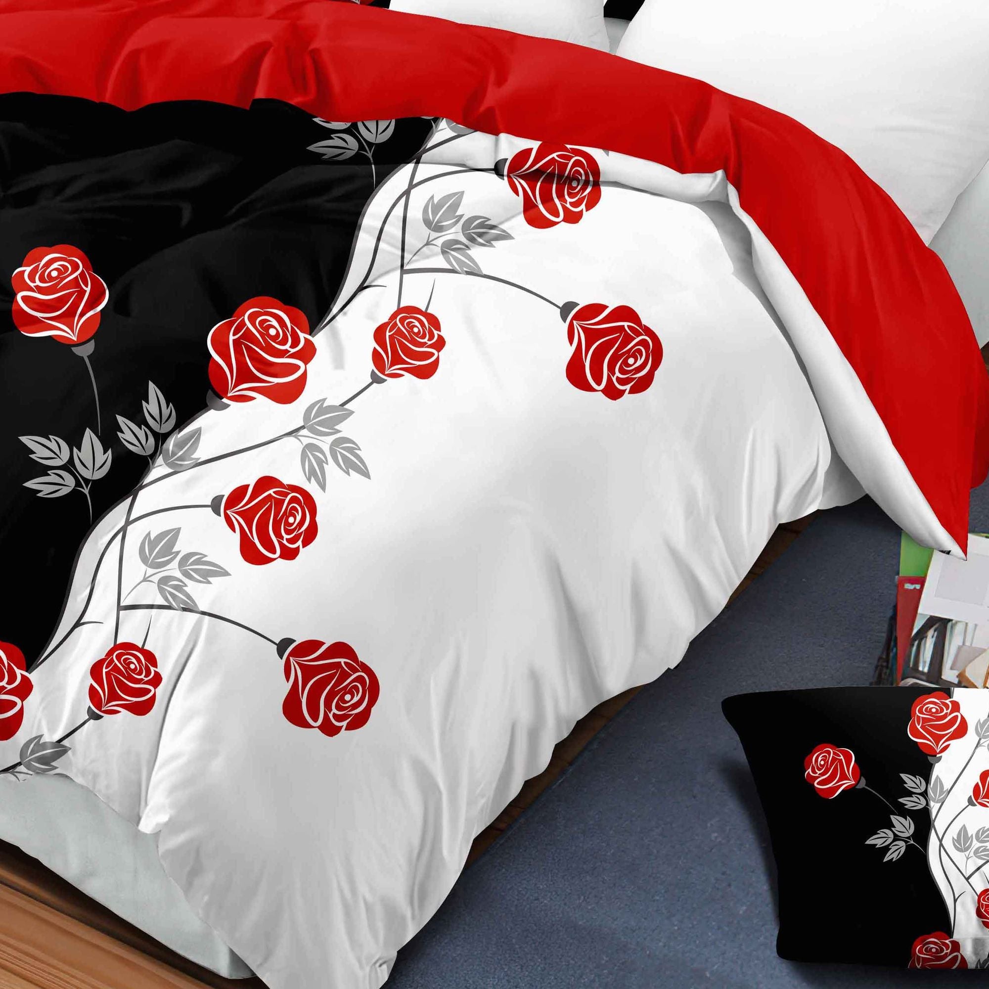 9-Piece Red Rose Bedding Set with Sheer Curtains, Queen/King/Cal King, view 5
