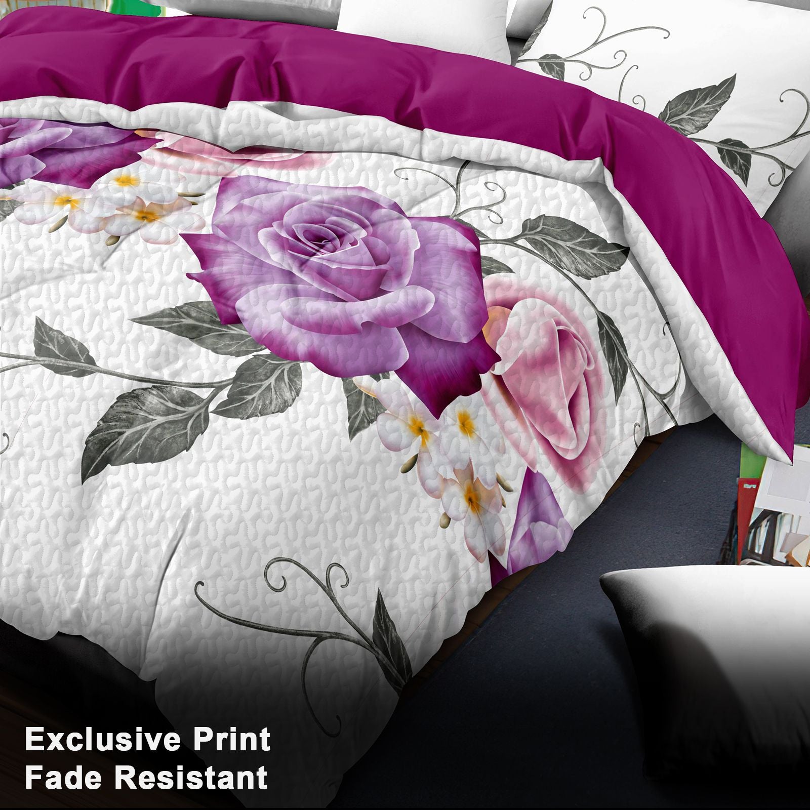9-Piece Purple Rose Bedding & Curtain Set - Bedspread, Shams & Curtains, view 5