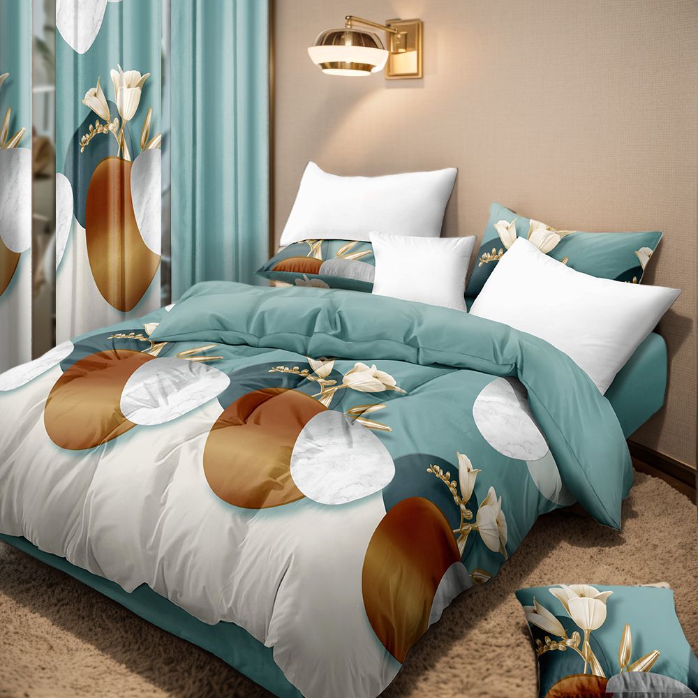 9-Piece Modern Floral Bedding & Curtain Set - Quilted Bedspread + Sheer Curtains, view 6