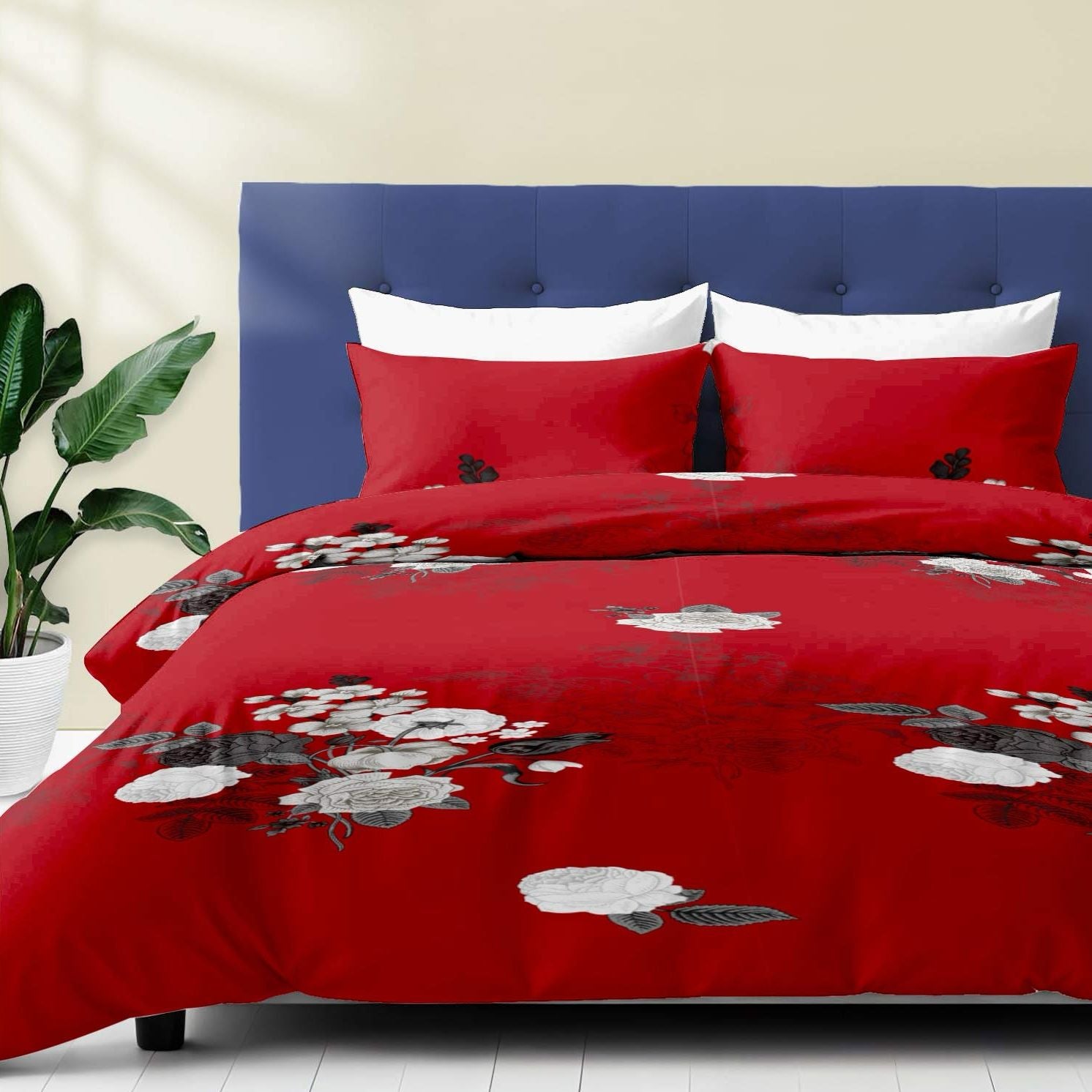 9-Piece Burgundy Floral Bedding & Curtain Set — Quilted Bedspread, Shams & Panels, view 7