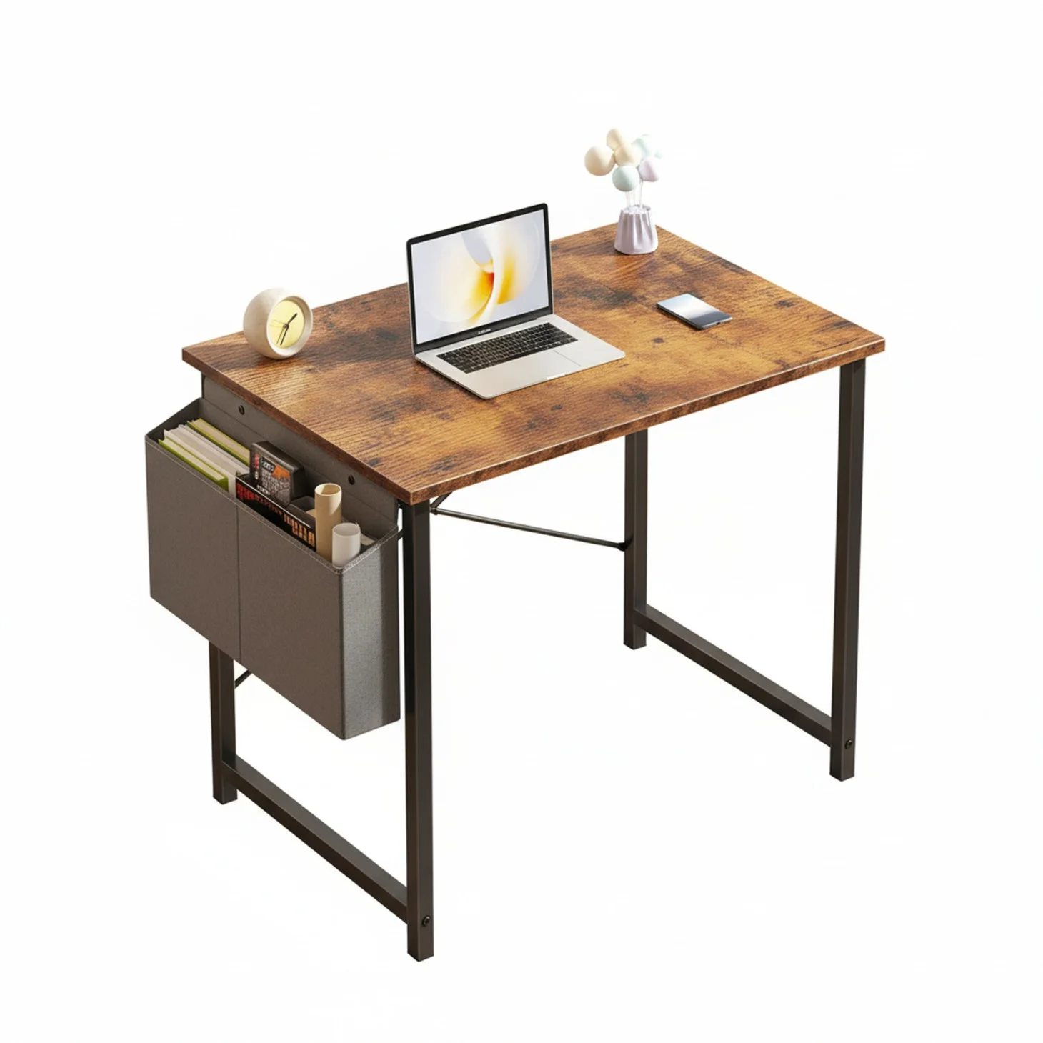 Small Computer Desk with Side Storage Bag — 3 Sizes, 3 Colors