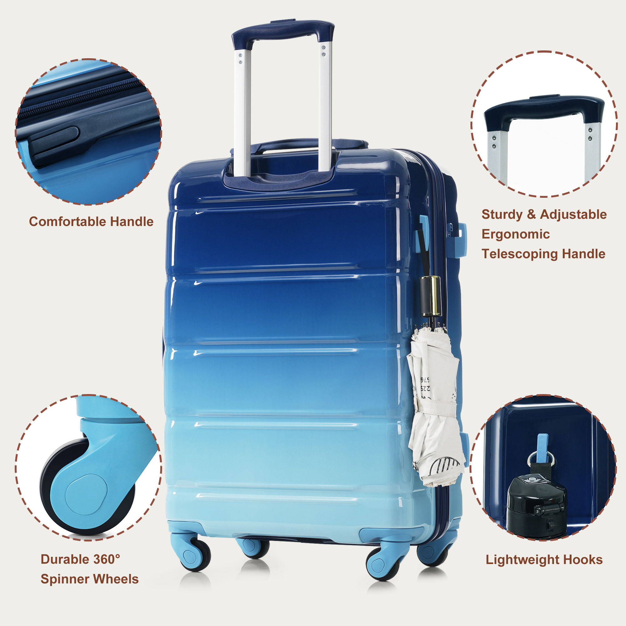 Travel-Ready 3-Piece Navy Luggage Set: 24in Checked Suitcase, Carry-on Backpack & Wet-Dry Kit, view 3