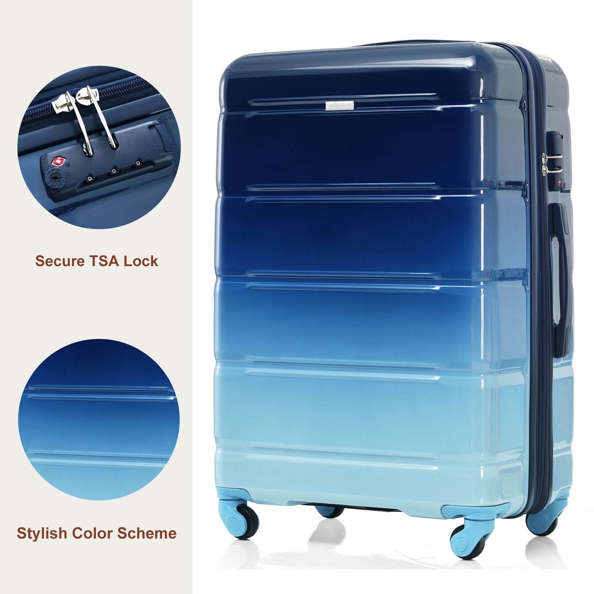 Travel-Ready 3-Piece Navy Luggage Set: 24in Checked Suitcase, Carry-on Backpack & Wet-Dry Kit, view 6
