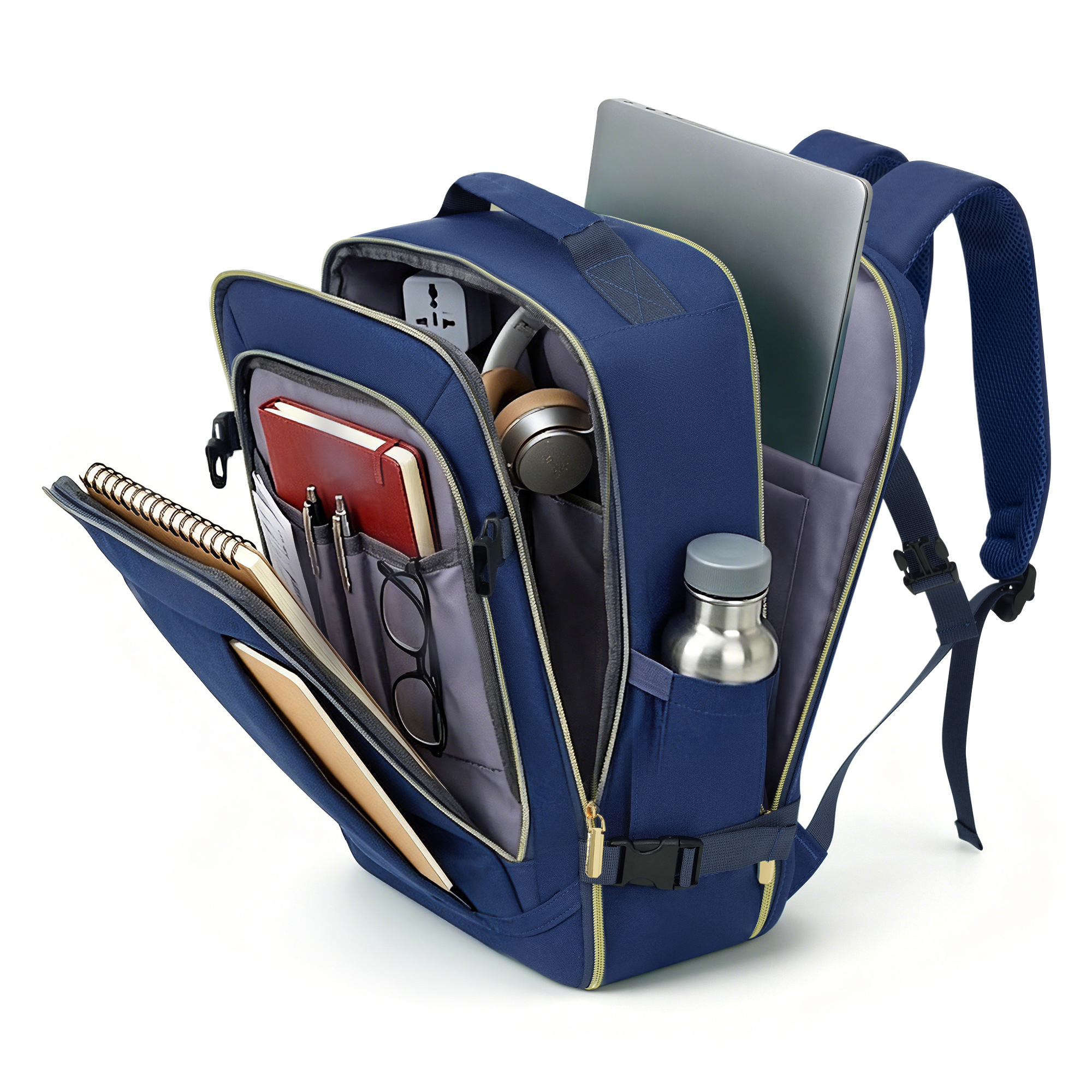 Travel-Ready 3-Piece Navy Luggage Set: 24in Checked Suitcase, Carry-on Backpack & Wet-Dry Kit, view 7