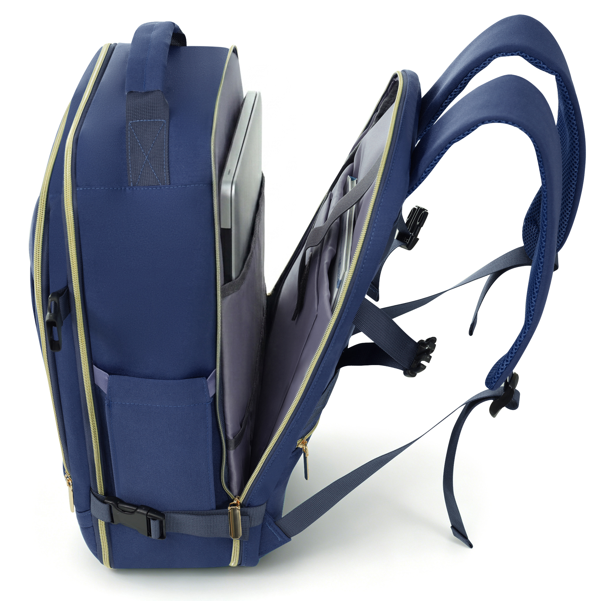 Travel-Ready 3-Piece Navy Luggage Set: 24in Checked Suitcase, Carry-on Backpack & Wet-Dry Kit, view 8