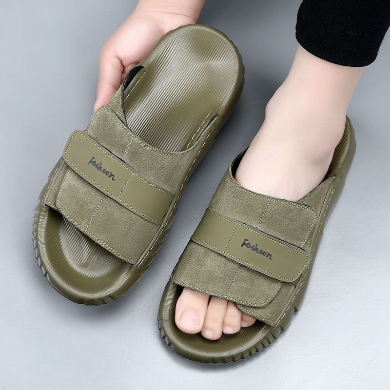 UNISEX Leather Slide Sandals — Adjustable Strap, Non-Slip Ridged Sole, view 3