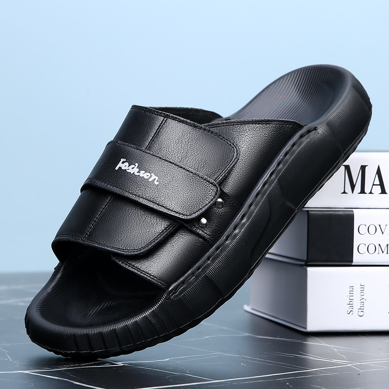 UNISEX Leather Slide Sandals — Adjustable Strap, Non-Slip Ridged Sole, view 5