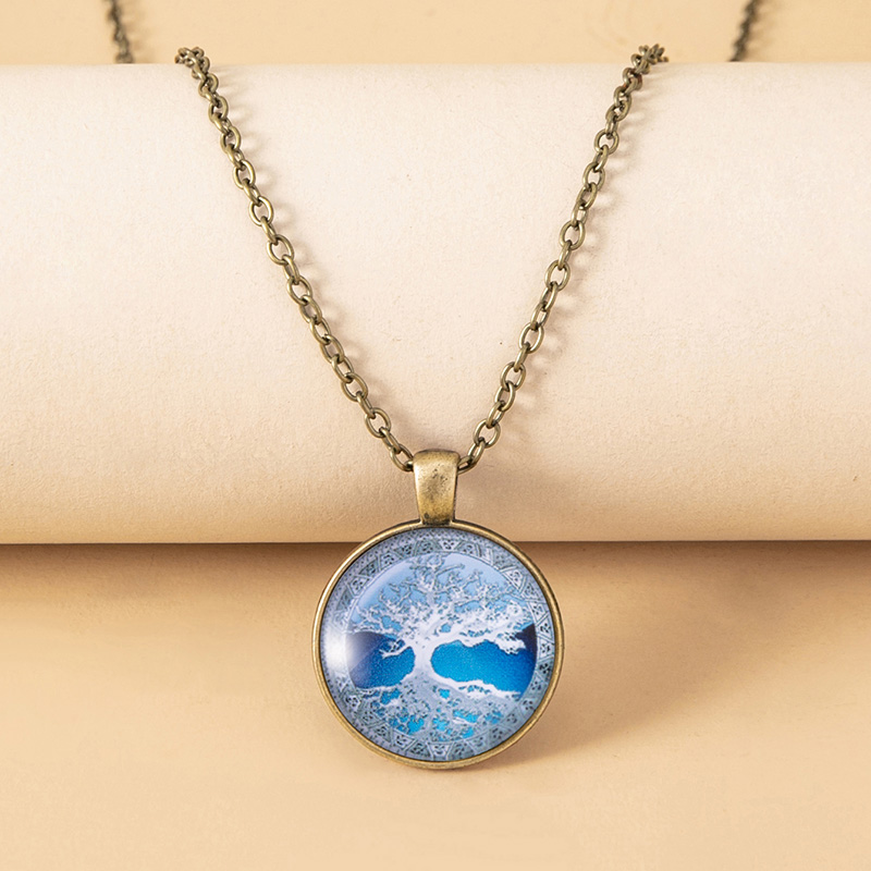 Tree Of Life Glass Cabochon Pendant Necklace, Antique Bronze