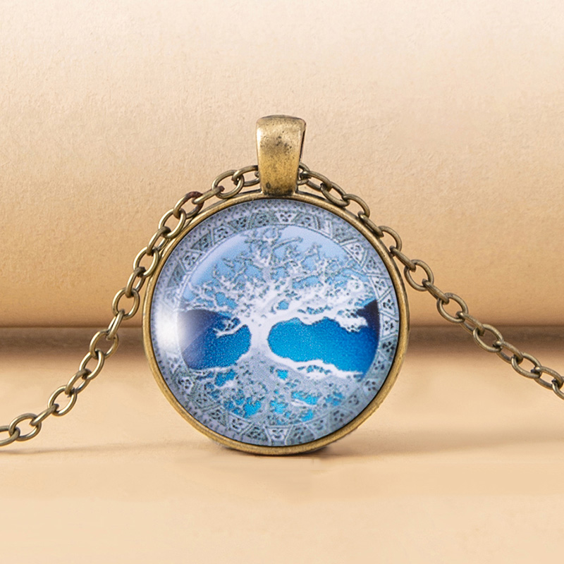 Tree Of Life Glass Cabochon Pendant Necklace, Antique Bronze, view 2