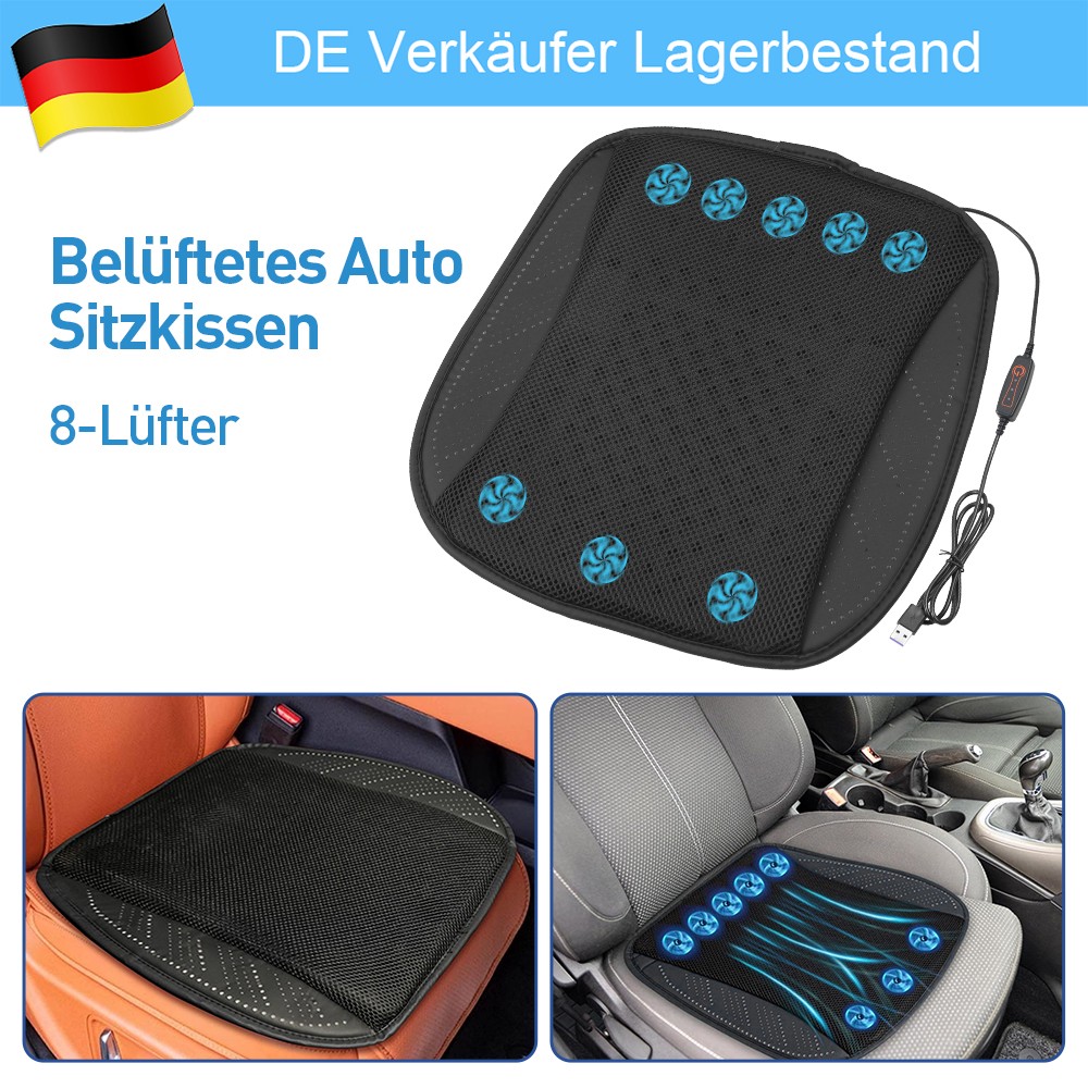 USB 8-Fan Cooling Car Seat Cushion, Breathable Mesh Ventilated Pad, view 3